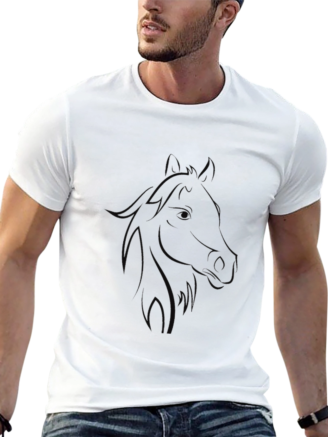 Black Men's Black Horse Graphic Tee - Stylish Casual Wear view 13