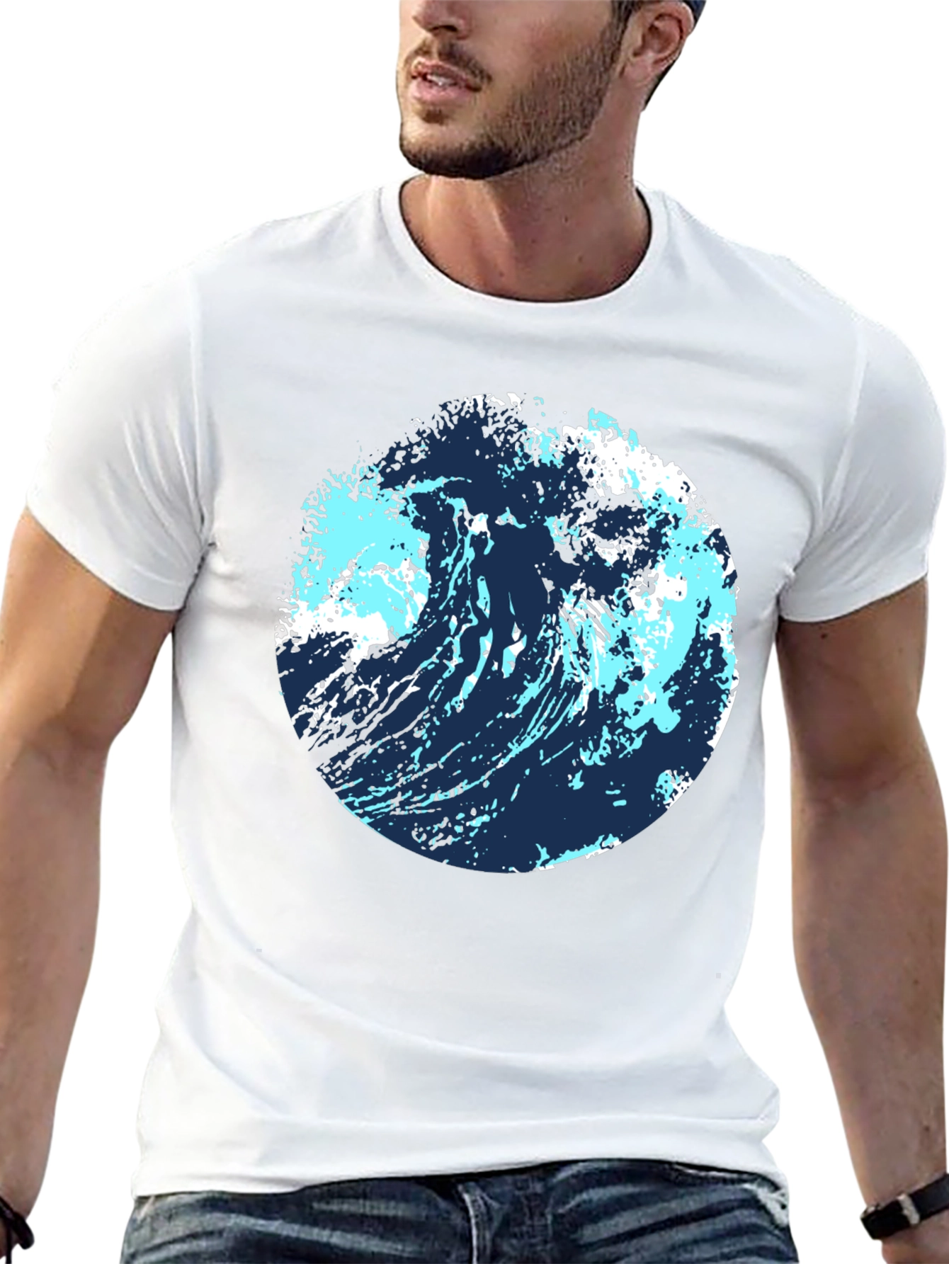 Black Abstract Wave Graphic Tee - Black Cotton Blend view 13