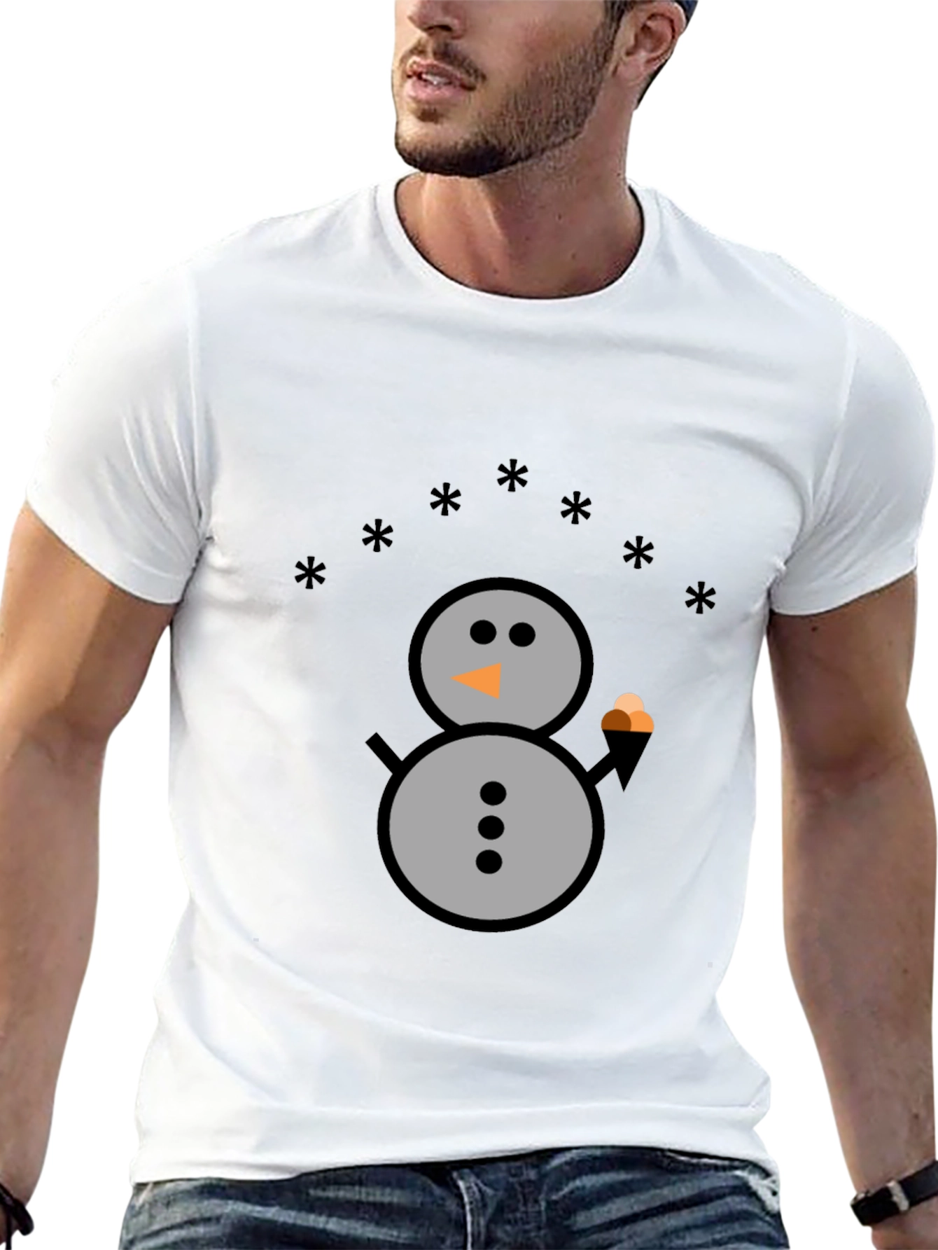 Black Snowman Graphic Tee - Black Cotton T-Shirt view 13