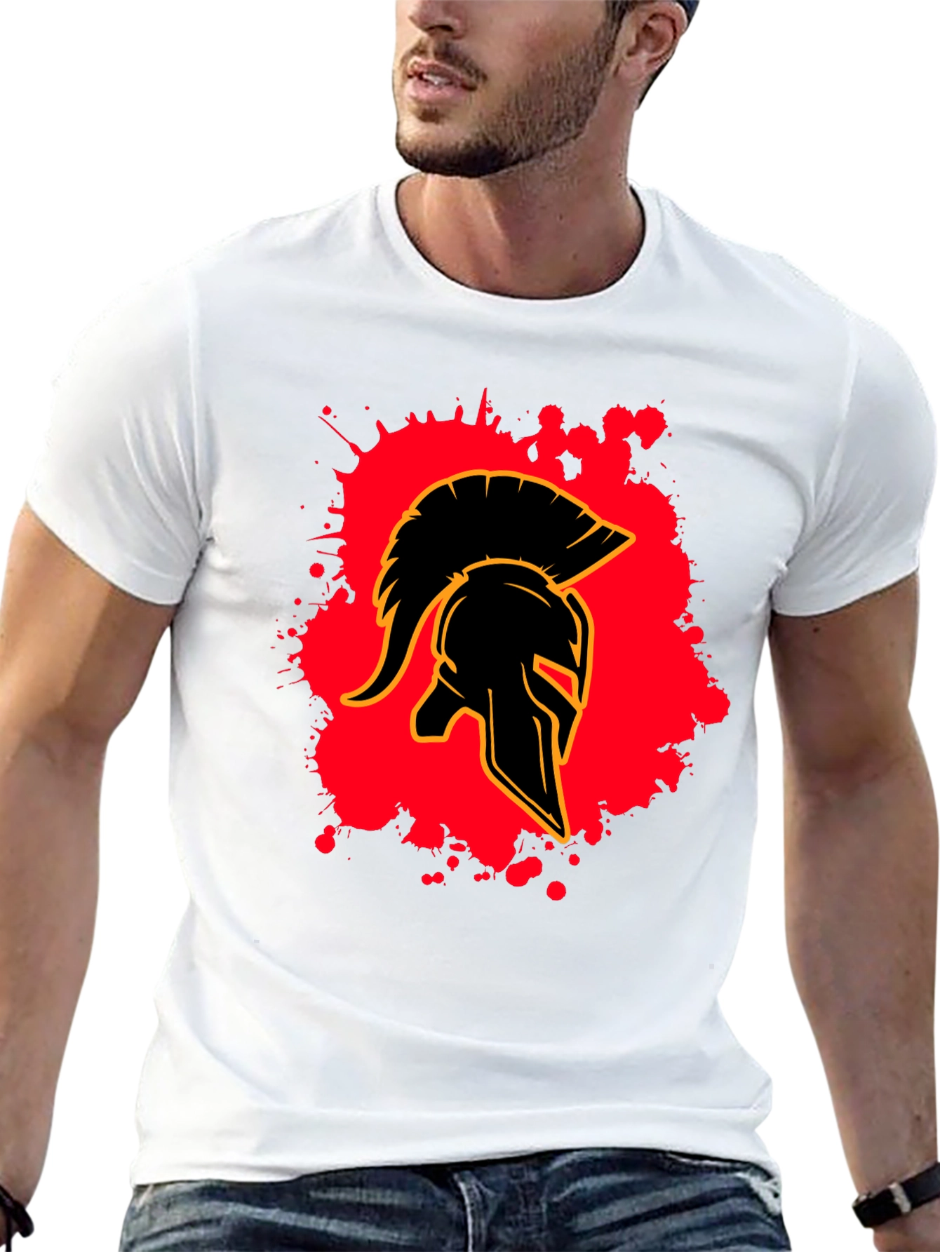Black Spartan Helmet Graphic Tee - Black Cotton Blend view 13