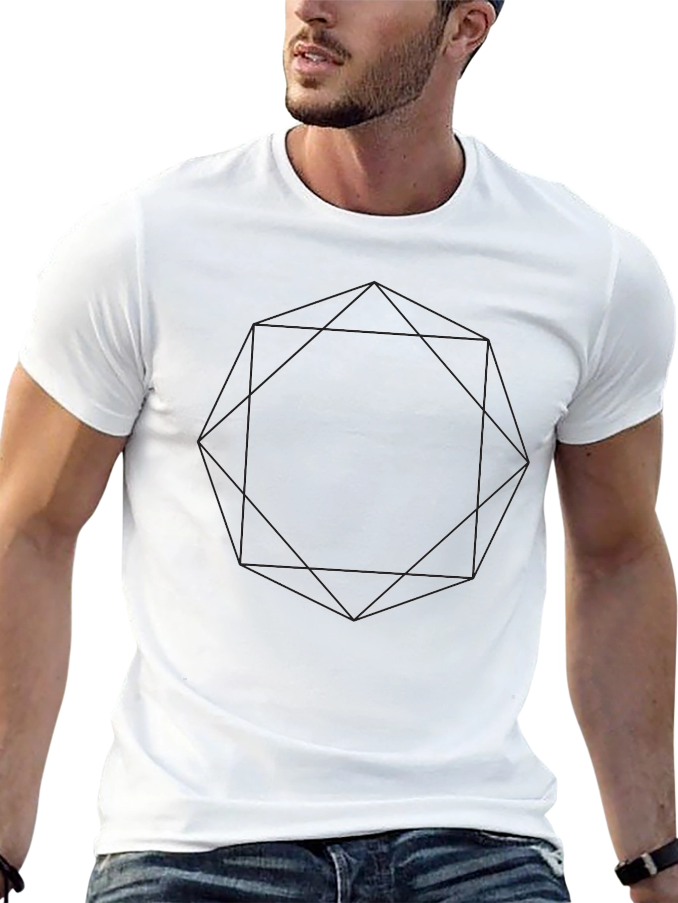 Black Geometric Graphic Print Black T-Shirt view 13