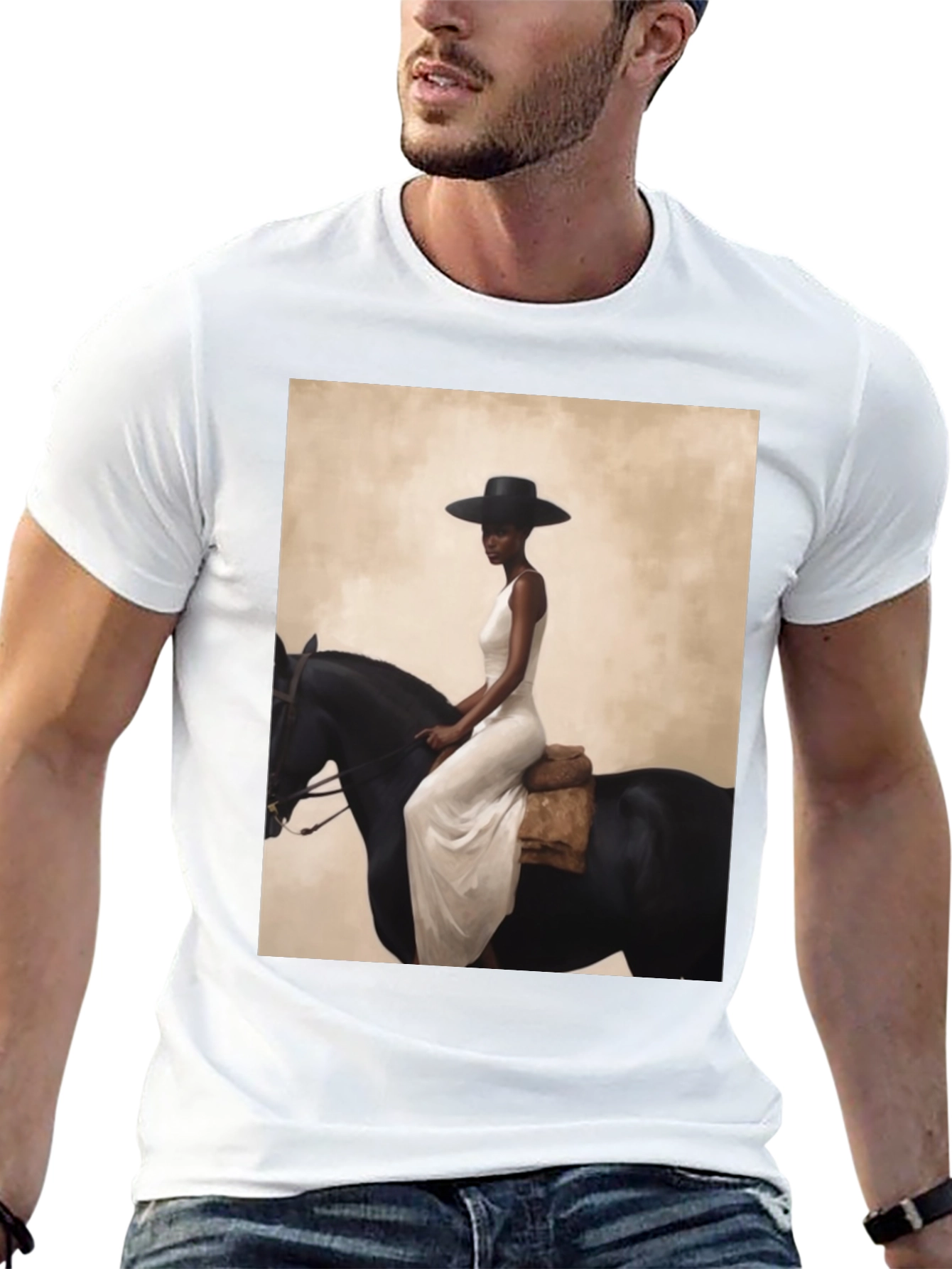 Black Elegant Woman on Horseback Graphic Tee - Black view 13