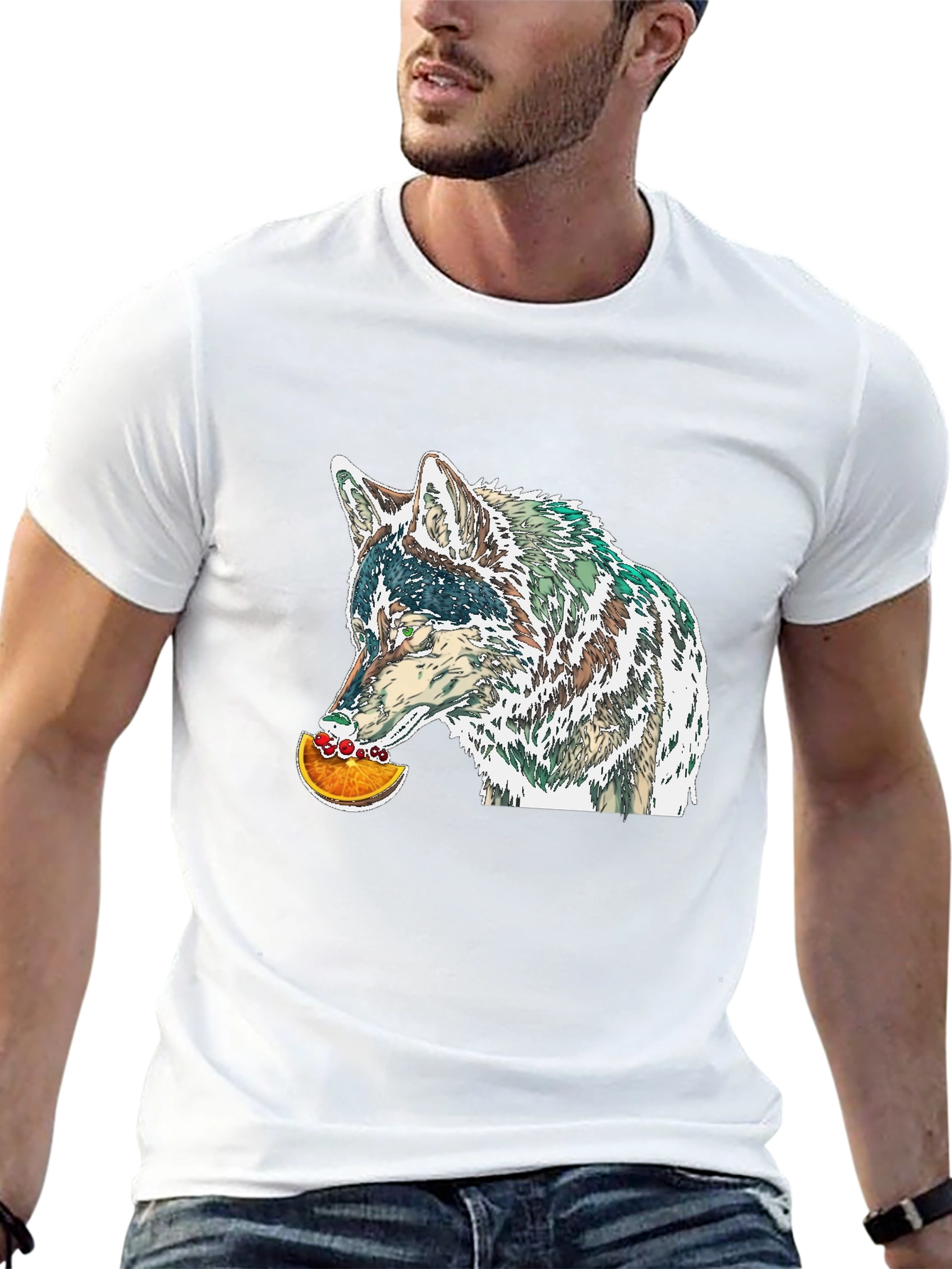 Black Wolf Eating Orange Graphic Tee view 13