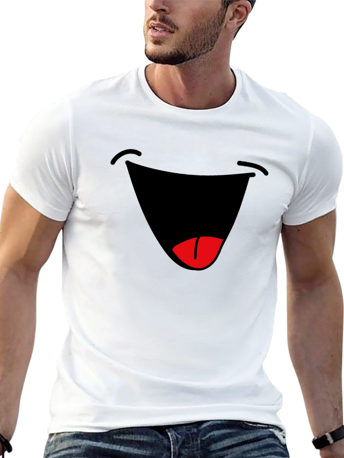 Black Funny Graphic Smile T-Shirt - Black Cotton Blend Tee view 13