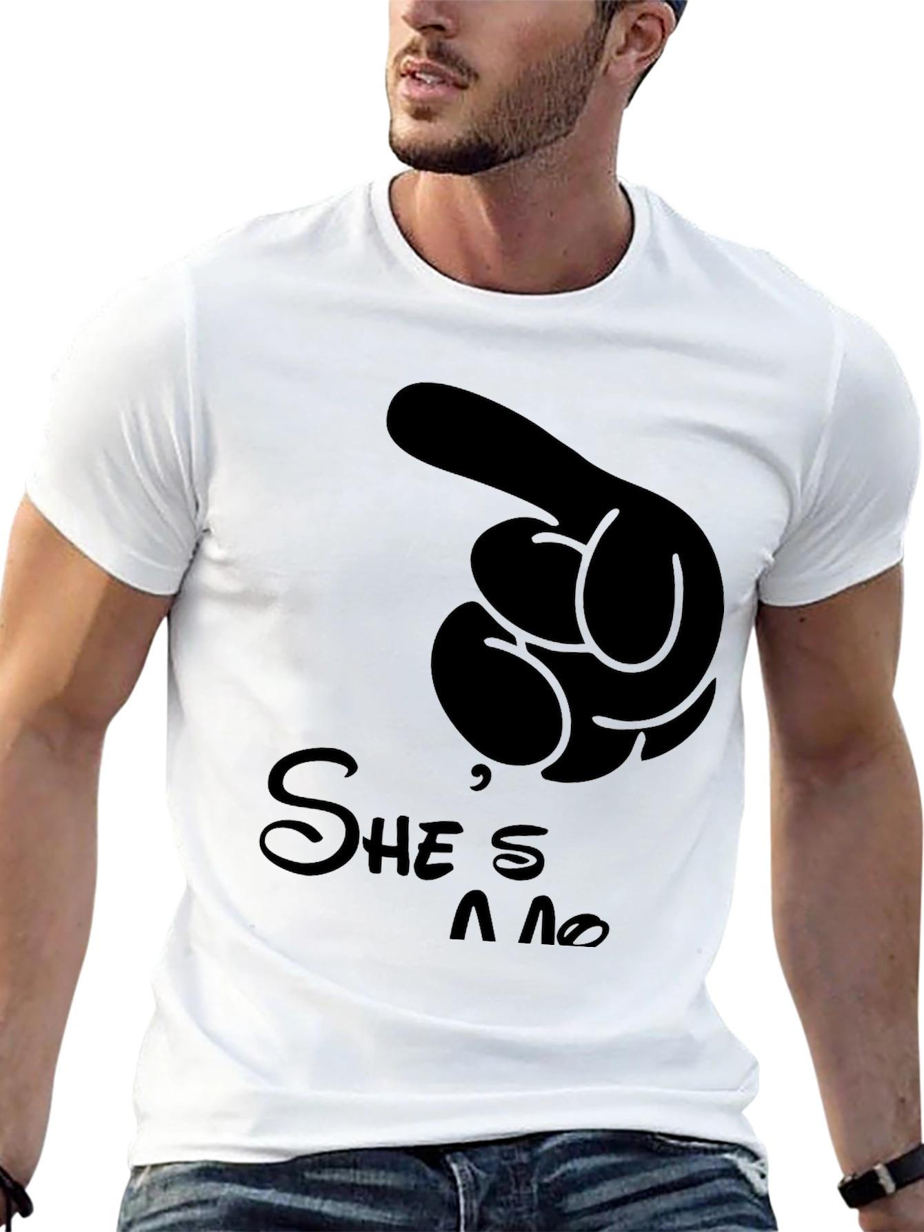 Black Novelty Pointing Cartoon Hand T-Shirt view 13