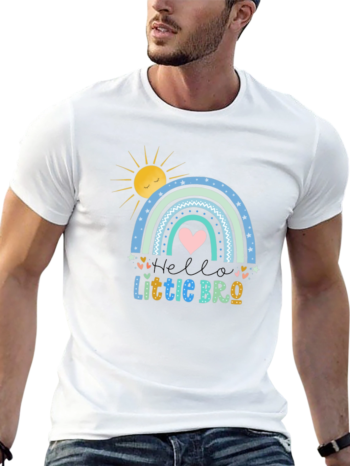Black Hello Little Bro T-Shirt, Rainbow Design view 13