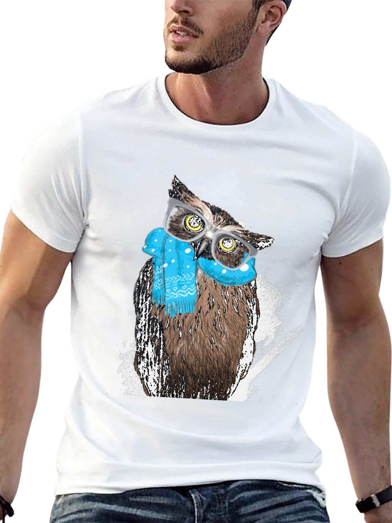 Black Owl with Glasses Graphic Print T-Shirt view 13