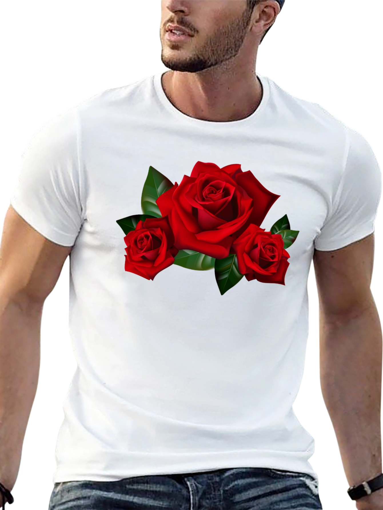 Black Red Roses Graphic Print Black T-Shirt view 13