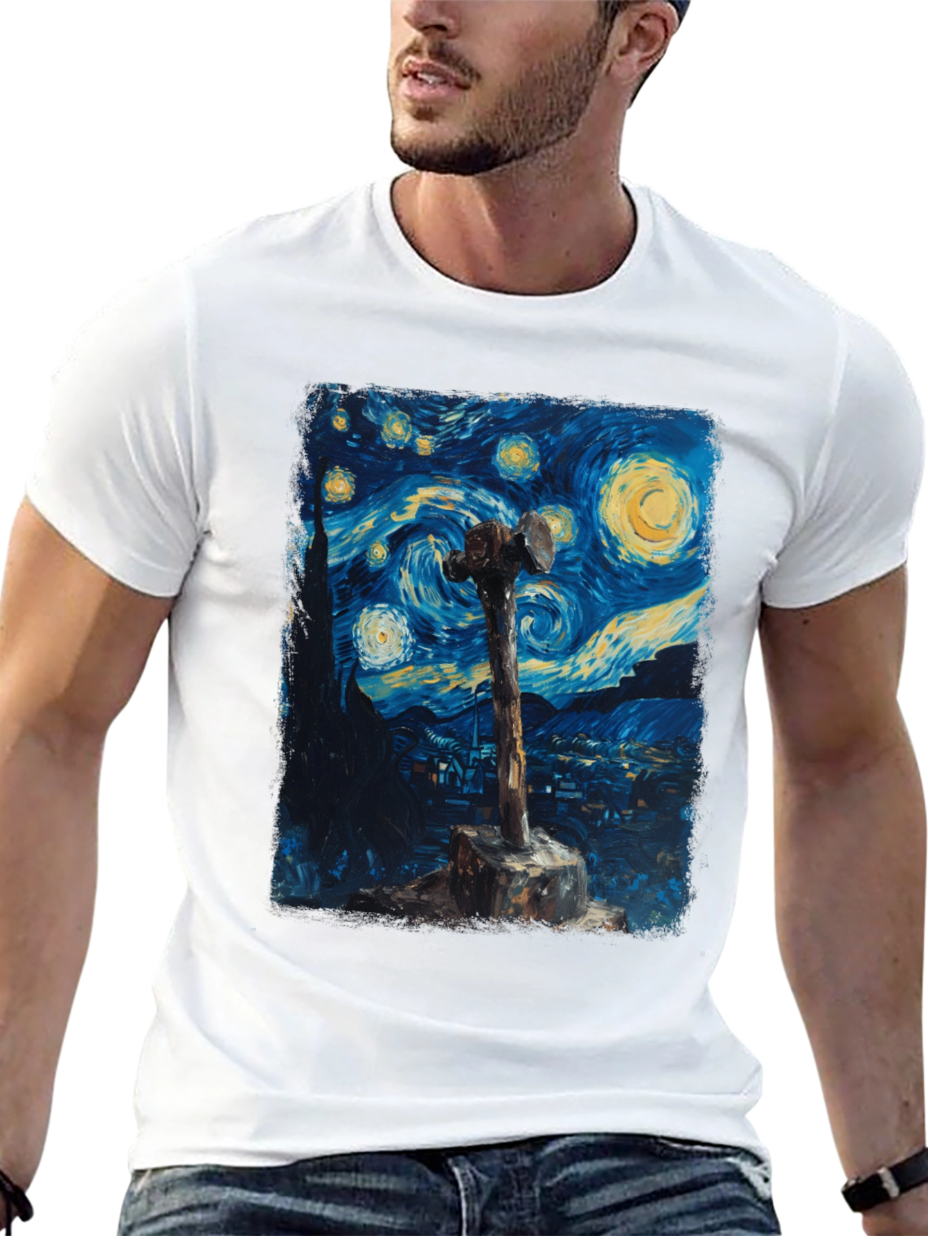 Black Starry Night Hammer Graphic Tee view 13