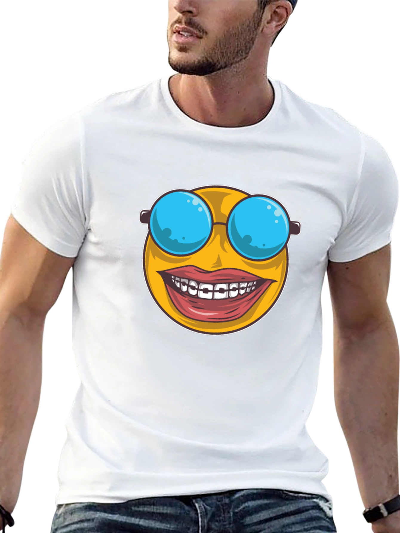 Black Funny Emoji T-Shirt - Braces & Sunglasses view 13