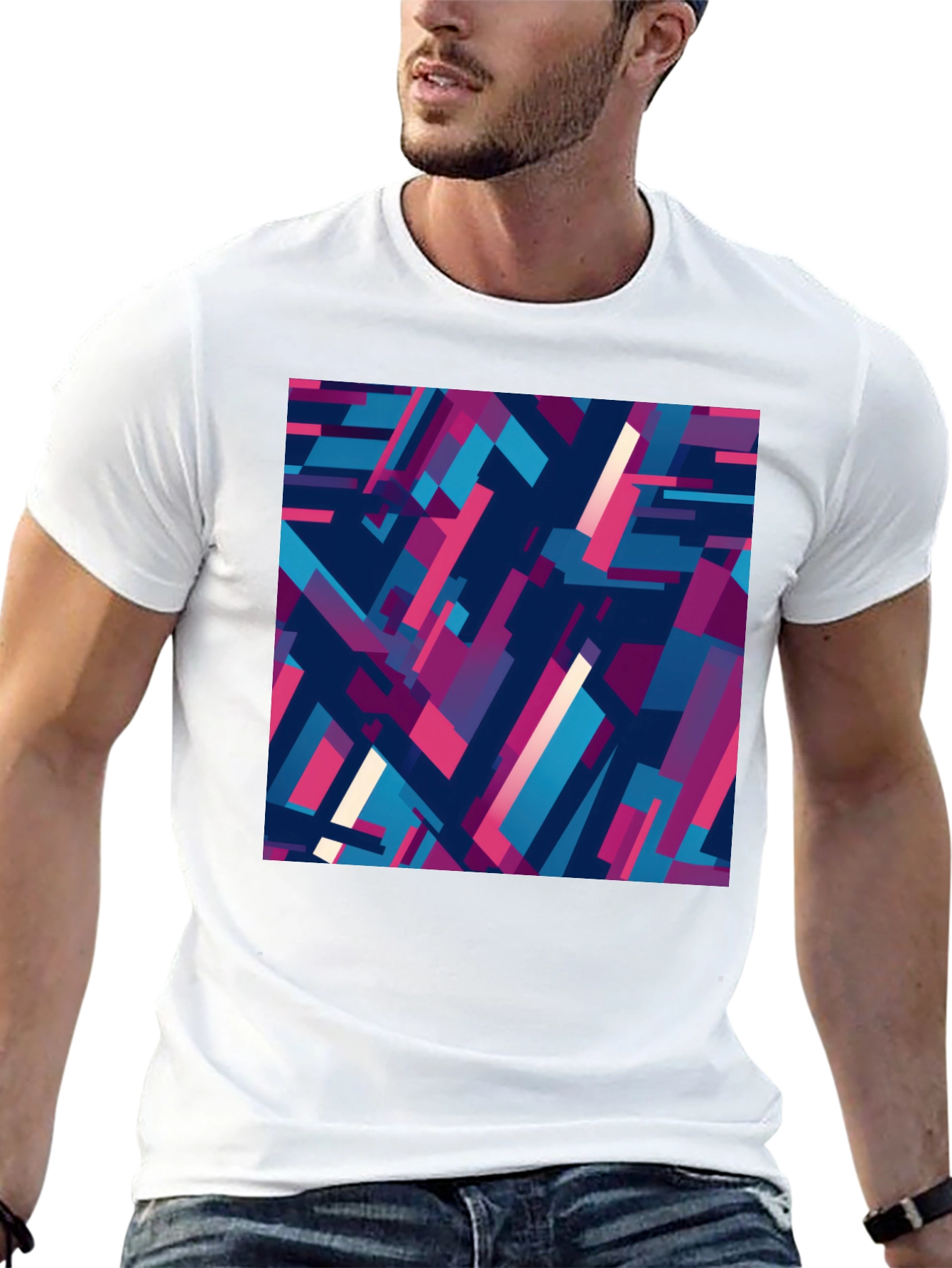Black Abstract Geometric Pattern Black T-Shirt view 13