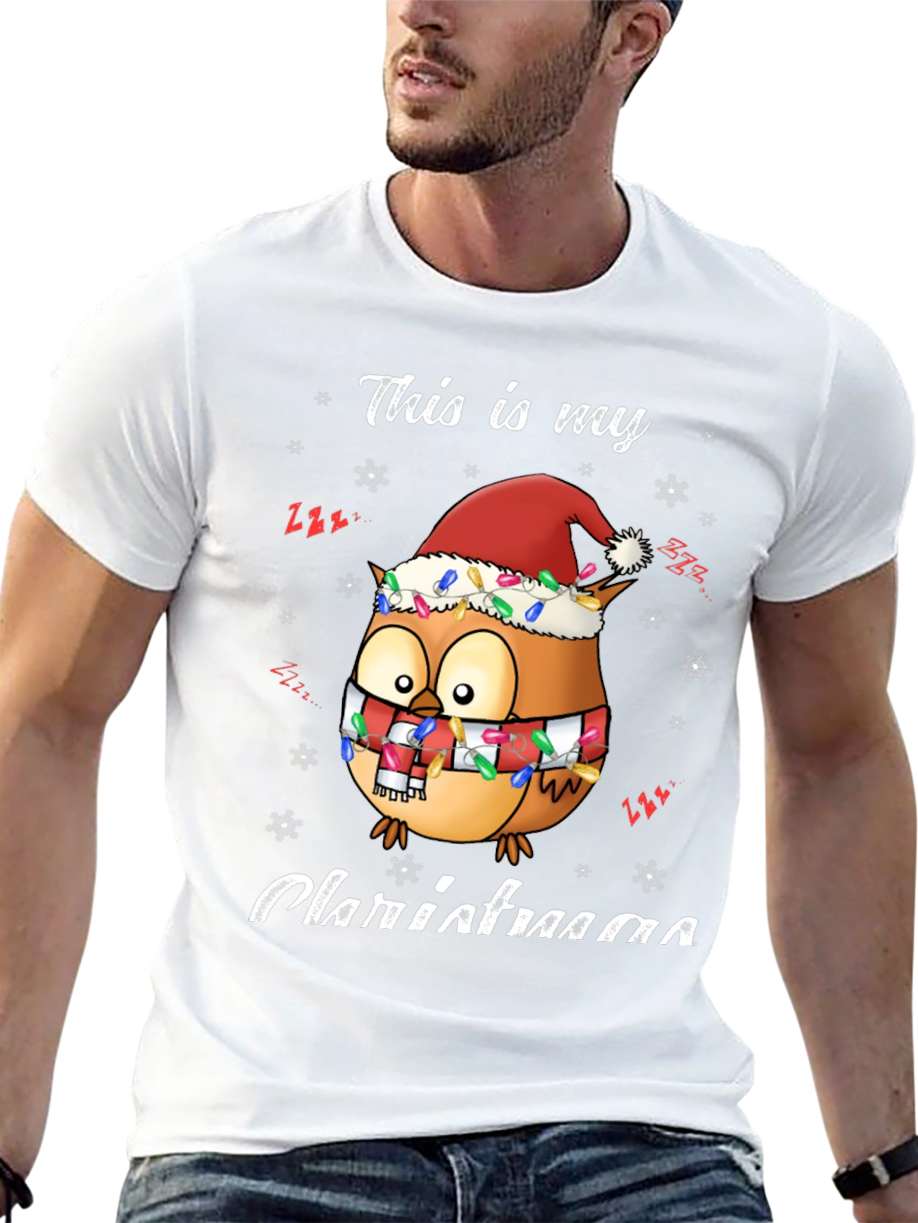 Black Owl Christmas T-Shirt Festive Holiday Tee view 13