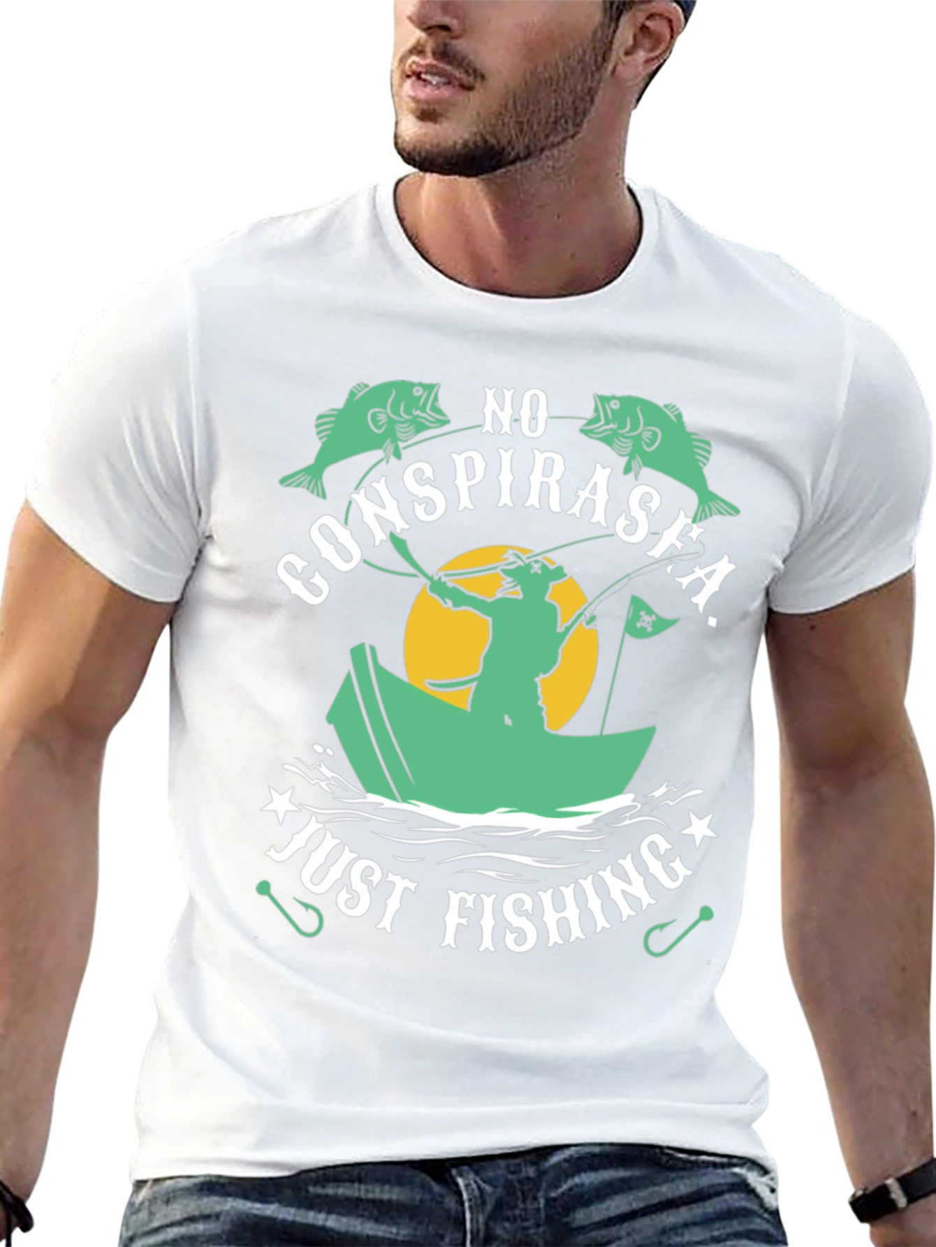 Black No Conspirasea Just Fishing T-Shirt view 13