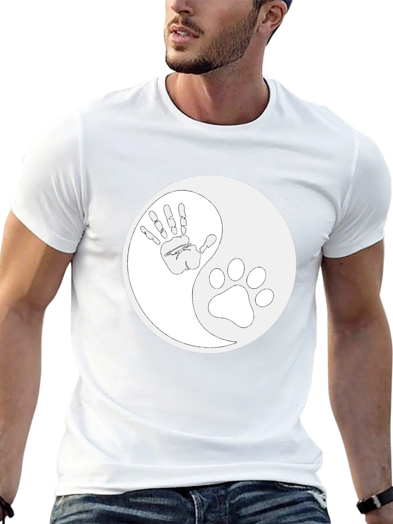 Black Yin Yang Hand and Paw Print T-Shirt view 13