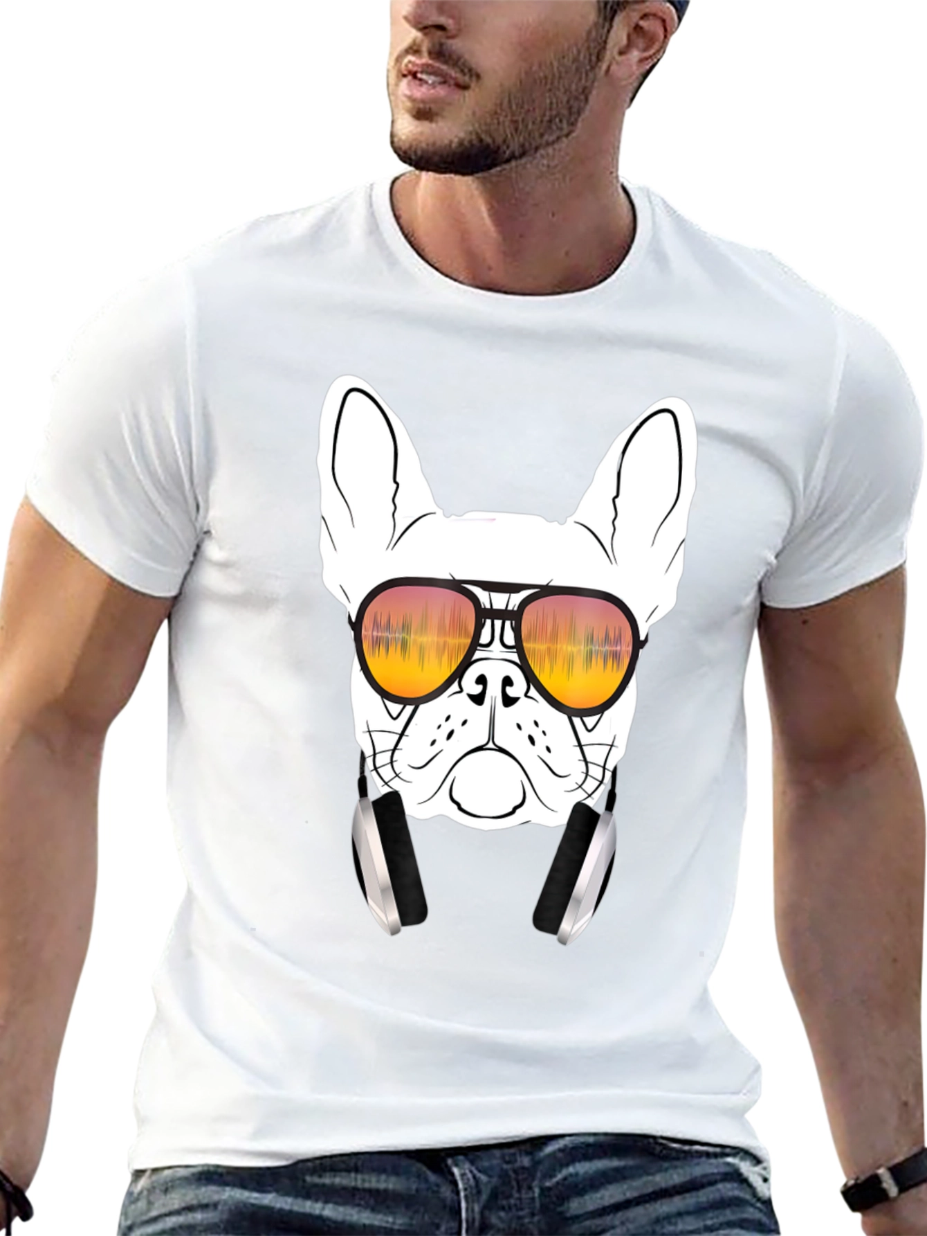 Black Cool Dog Graphic Tee - Sunglasses & Headphones view 13