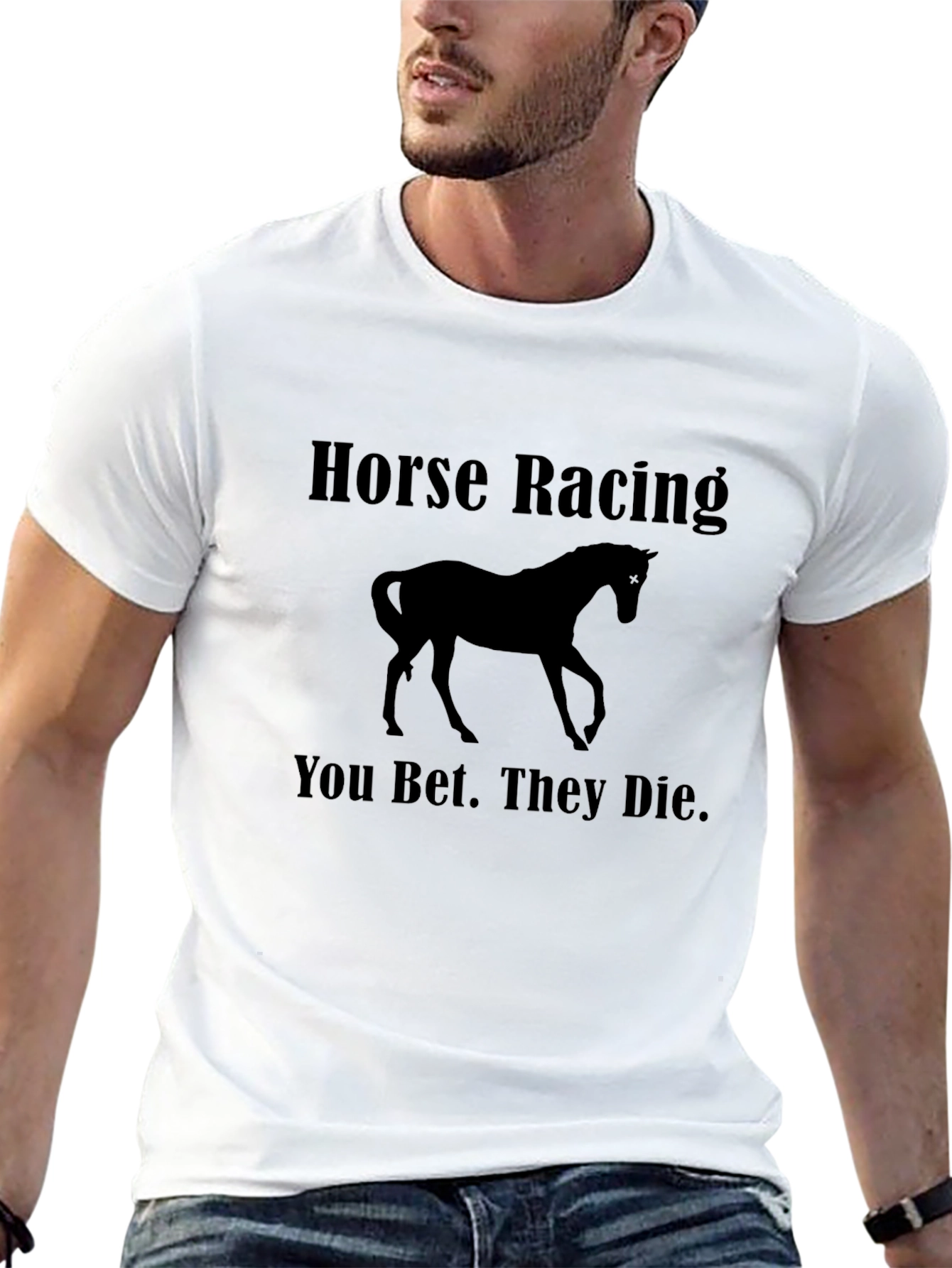 Black Horse Racing Tee: You Bet, They Die. Black T-Shirt view 13