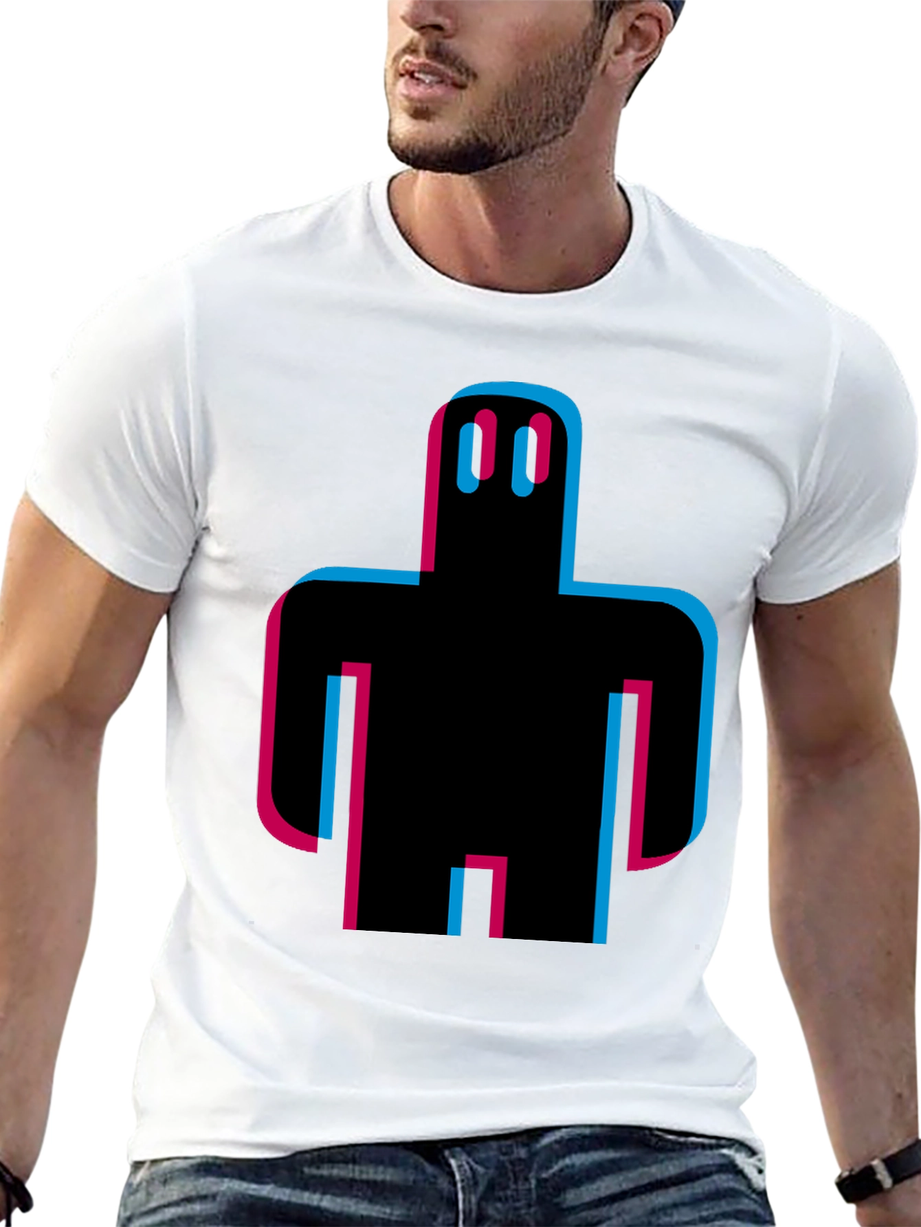 Black Abstract Robot Graphic Tee - Black Cotton T-Shirt view 13