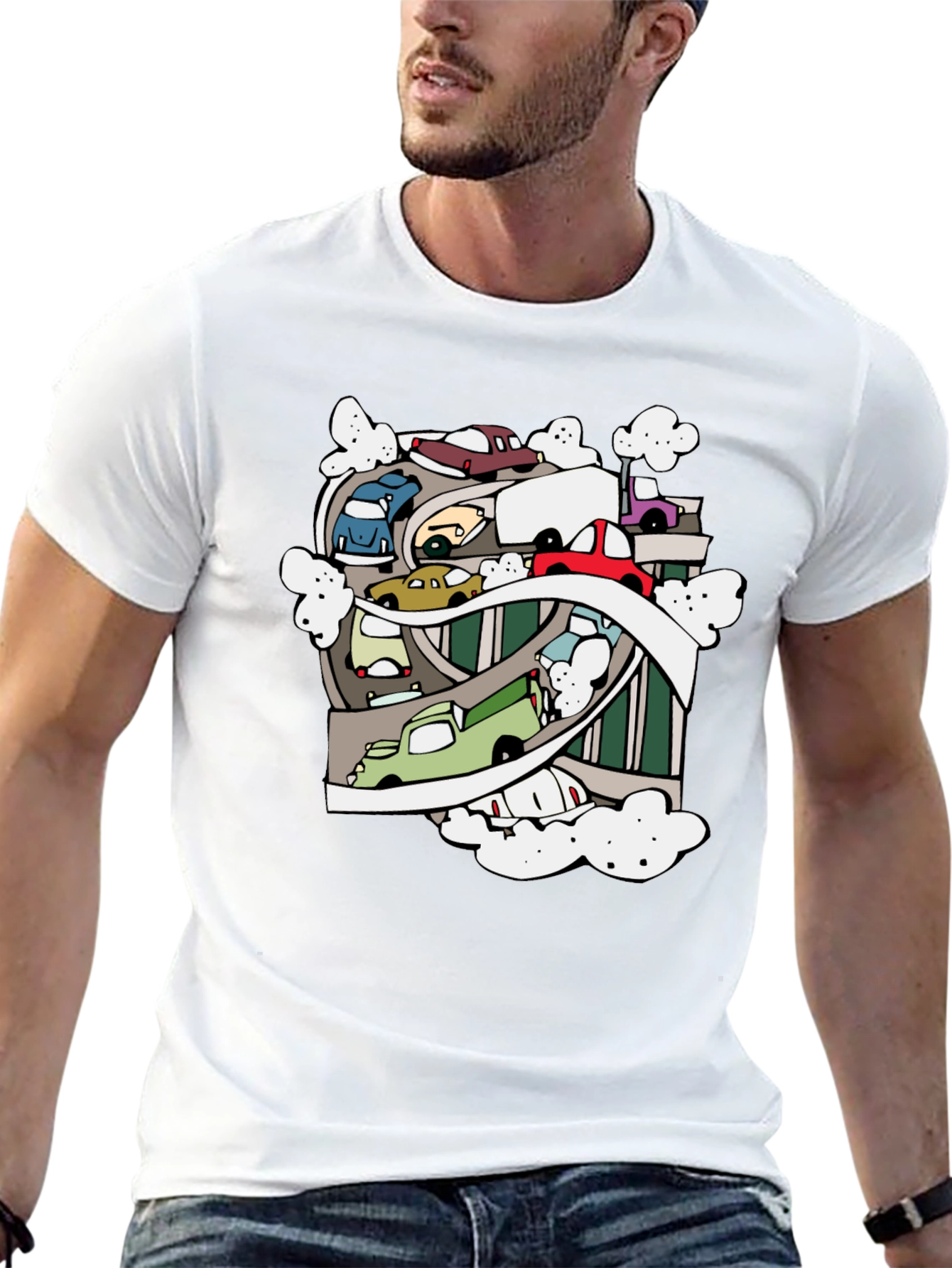 Black Cartoon Cars Graphic Black T-Shirt view 13