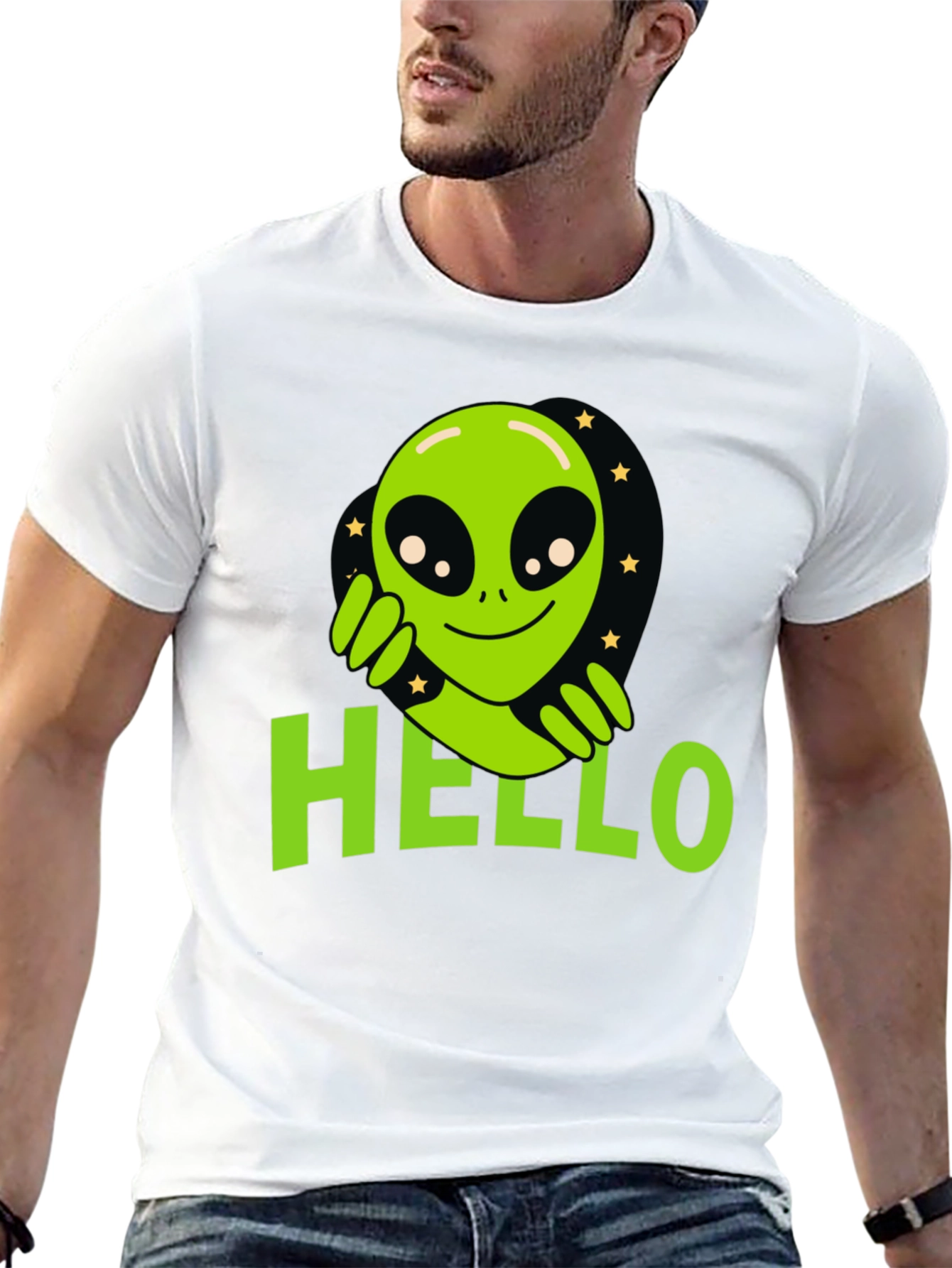 Black Alien Hello T-Shirt - Black Graphic Tee view 13