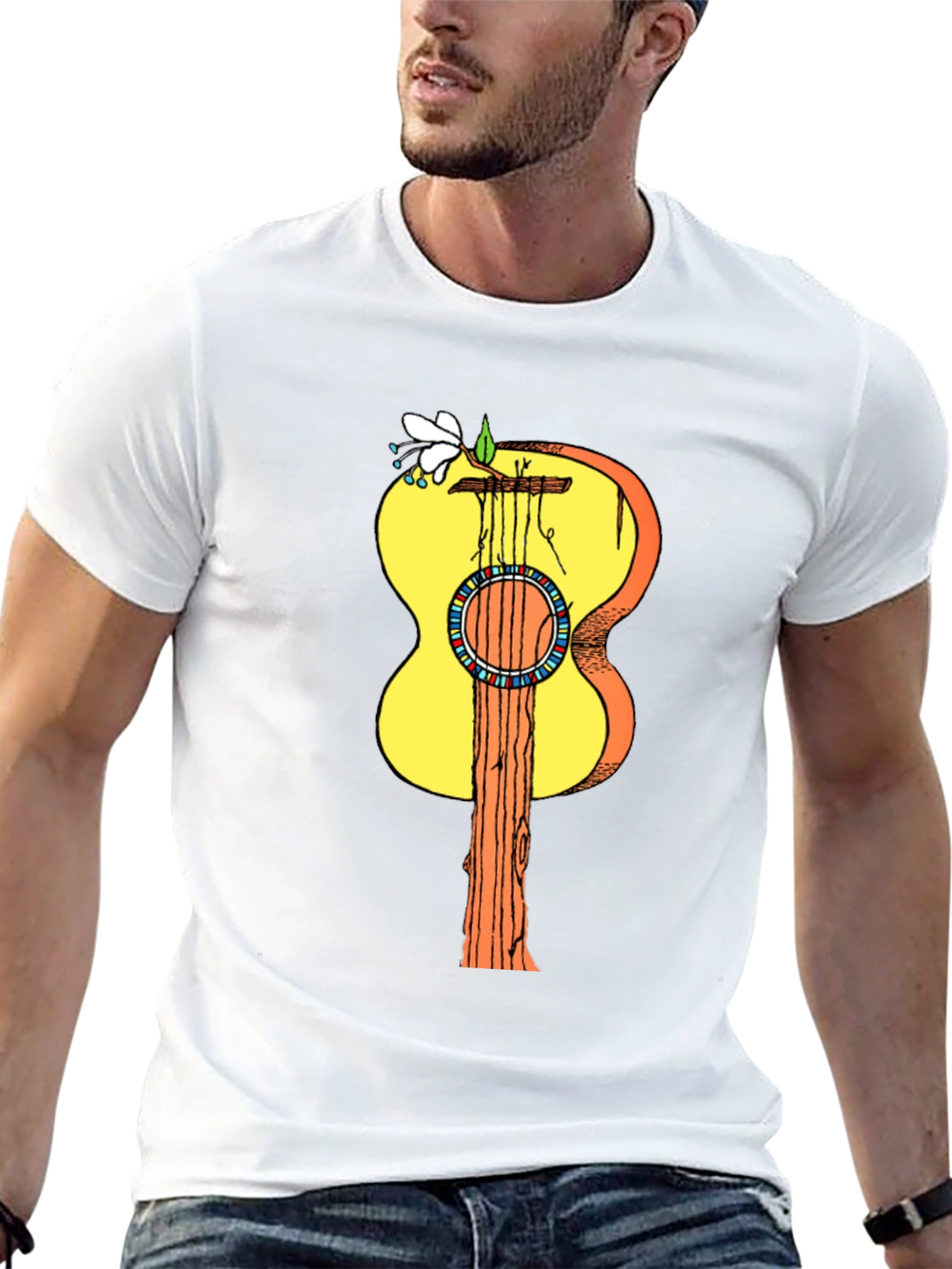 Black Guitar Tree Graphic Tee - Stylish Nature Design view 13