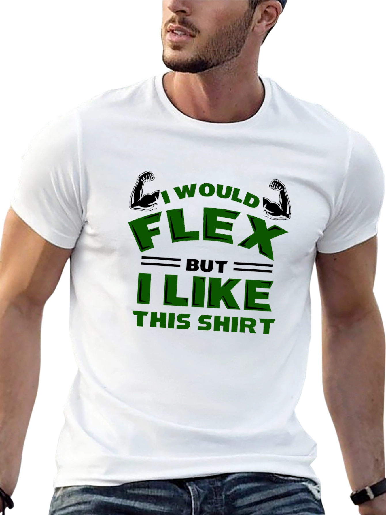 Black Funny "I Would Flex" Graphic T-Shirt view 13