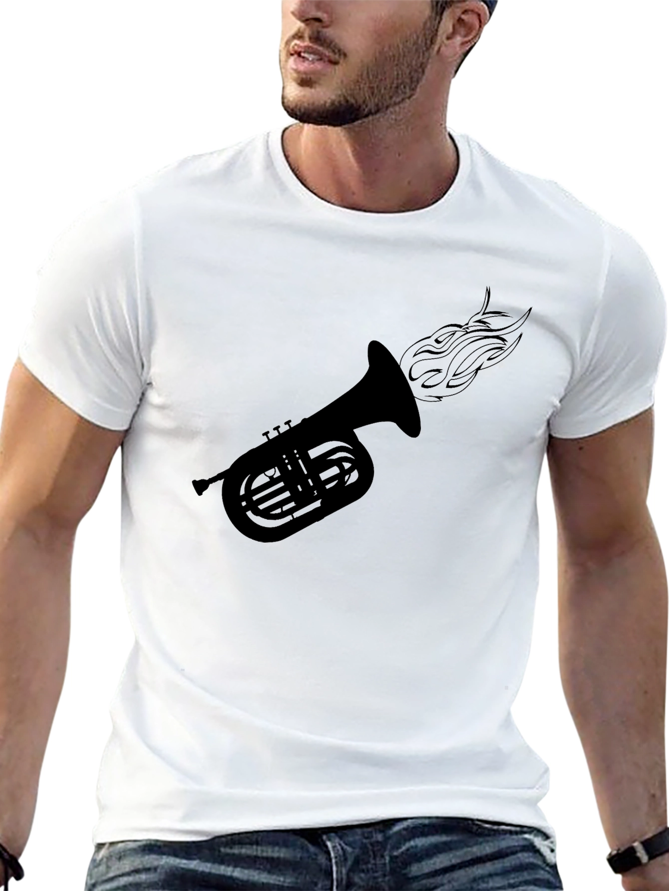 Black Fiery Tuba Graphic Tee - Black Cotton Comfort view 13