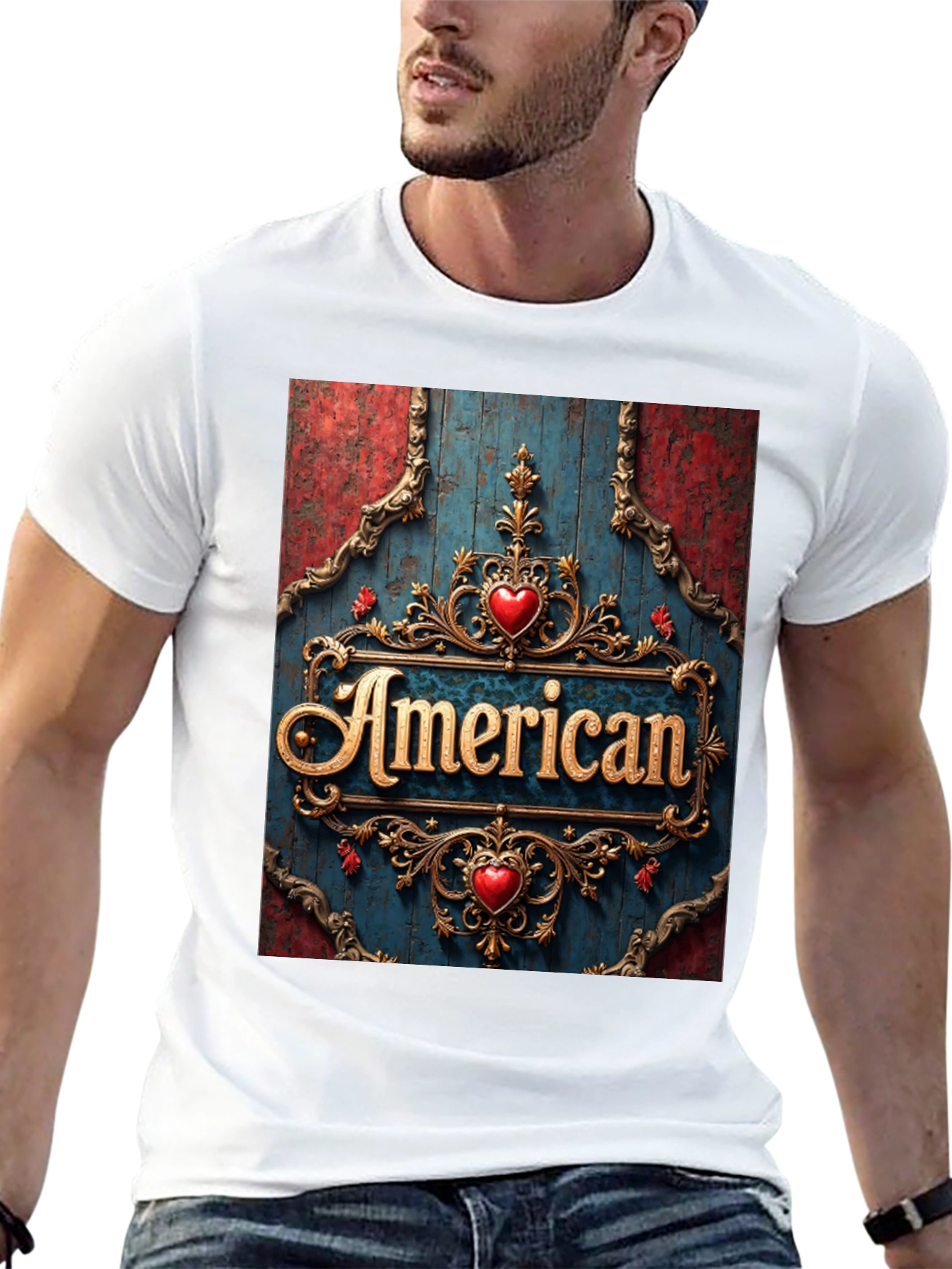 Black American Pride T-Shirt: Ornate Heart Design view 13