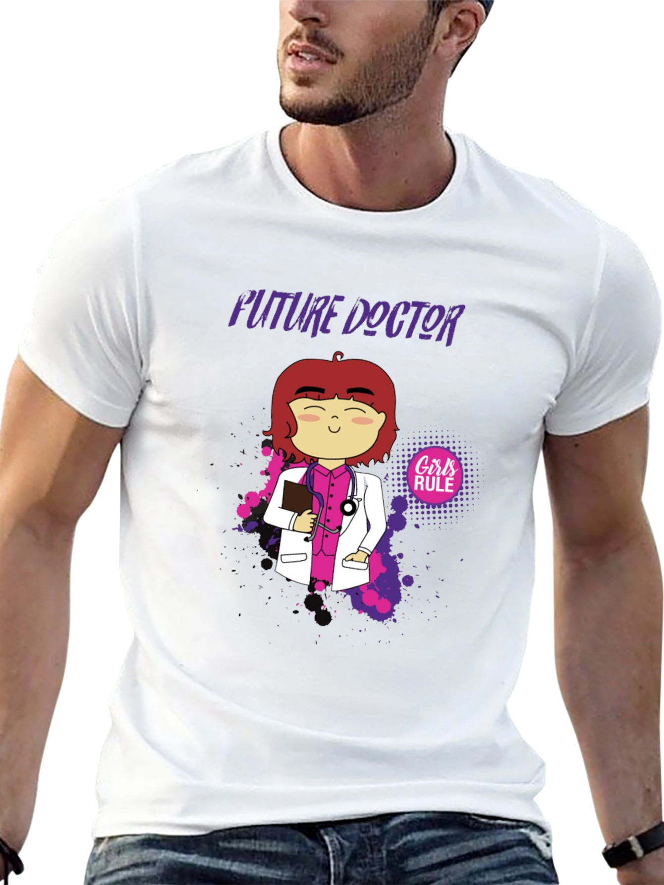 Black Future Doctor Cartoon Graphic T-Shirt view 13