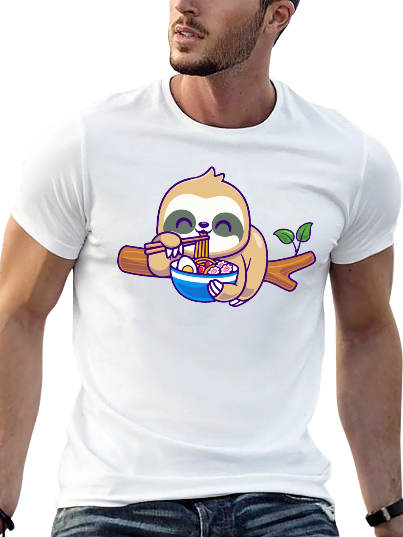 Black Sloth Ramen T-Shirt: Cute Cartoon Animal Tee view 13