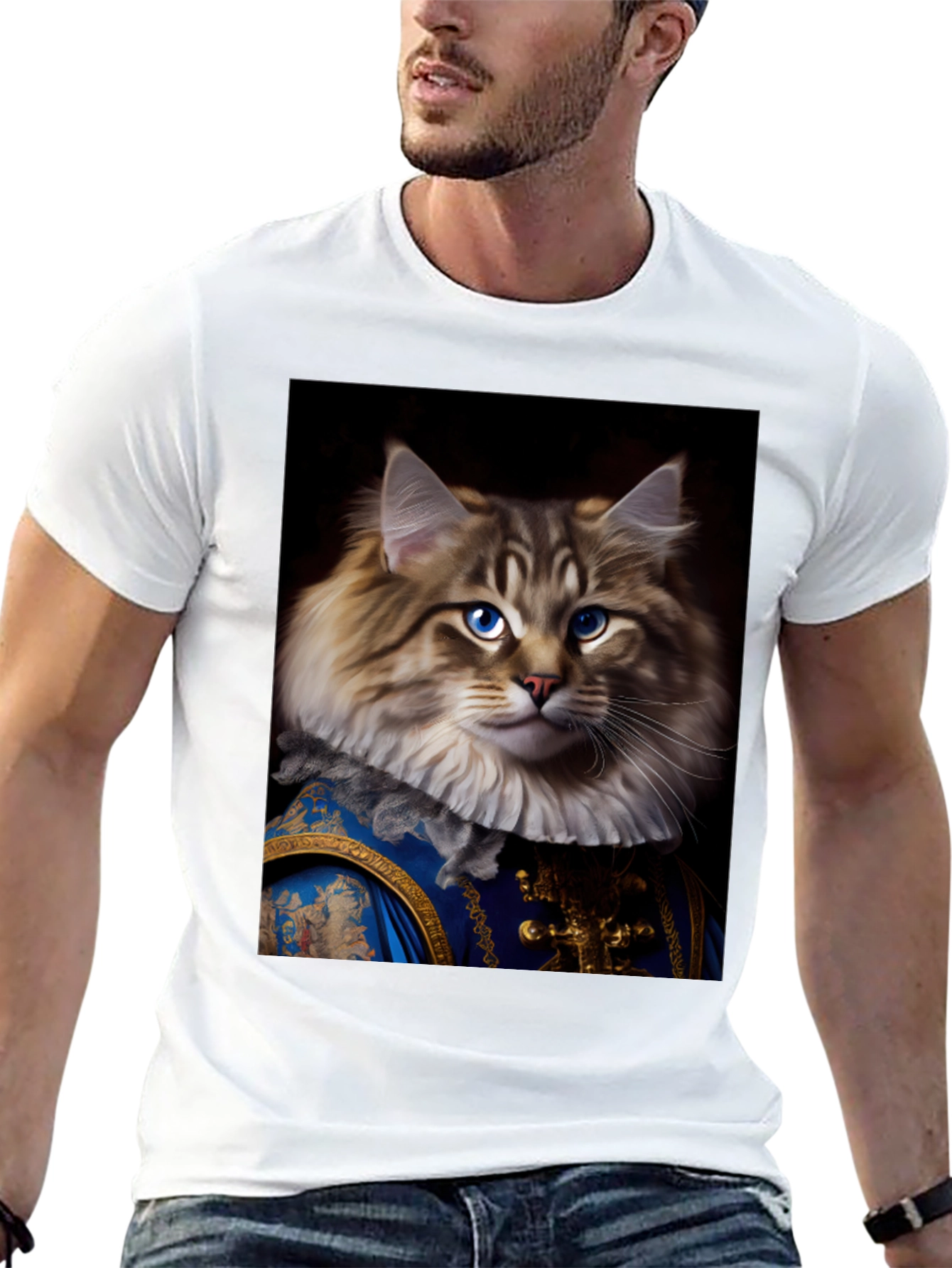 Black Regal Cat Portrait T-Shirt view 13