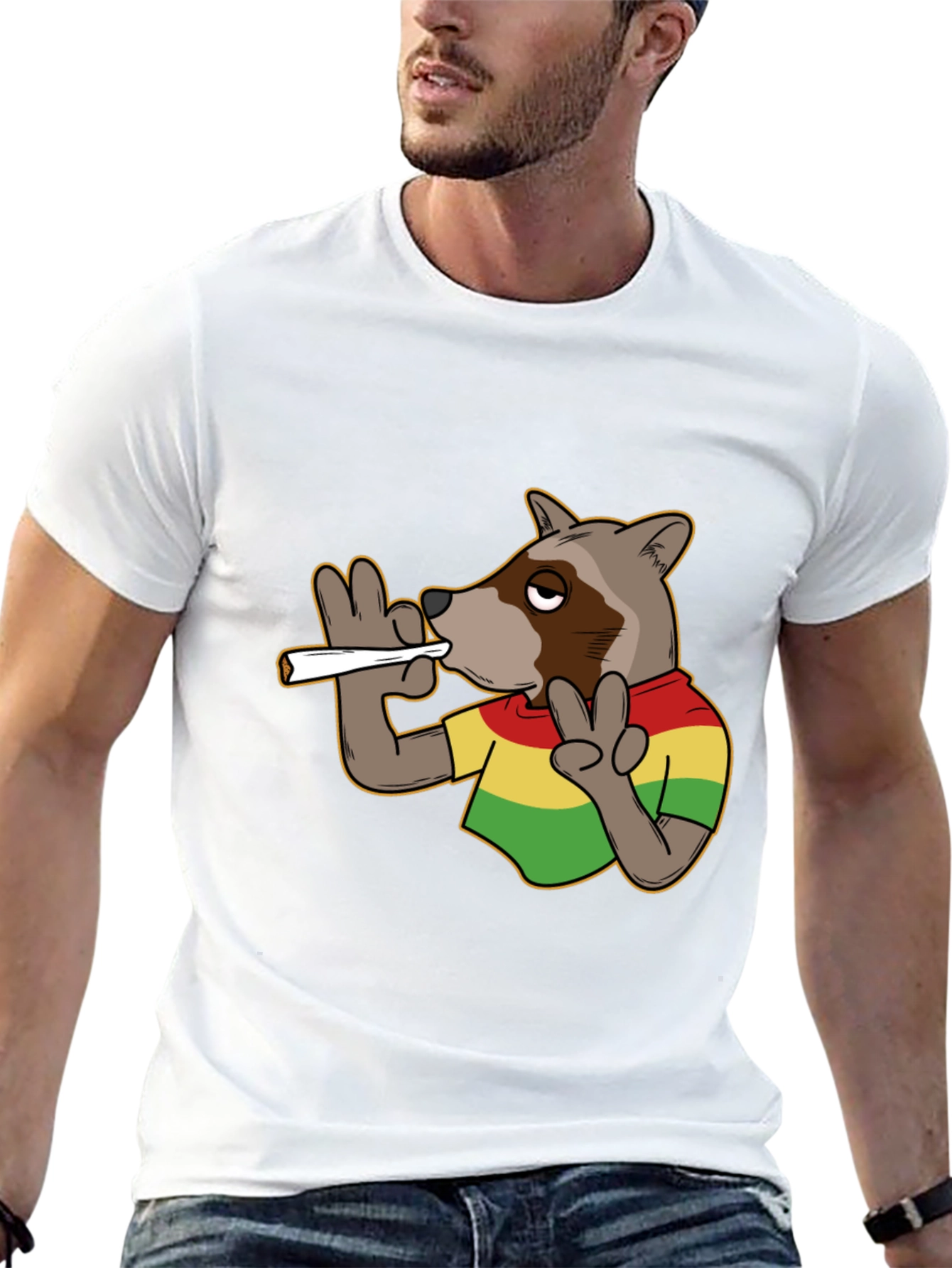 Black Cool Rasta Raccoon T-Shirt - Relaxed Fit view 13