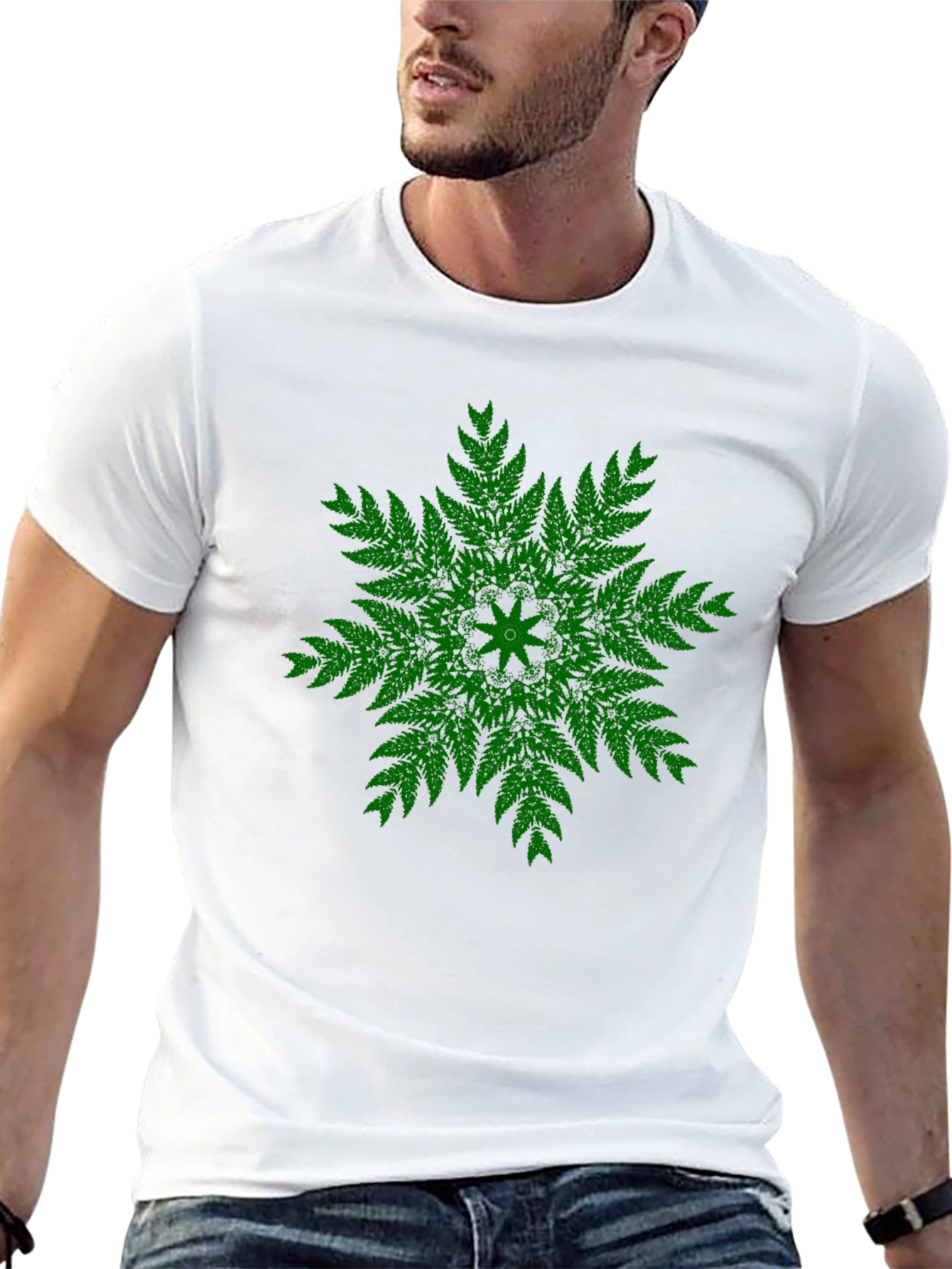 Black Green Fern Mandala Black T-Shirt - Unique Design view 13