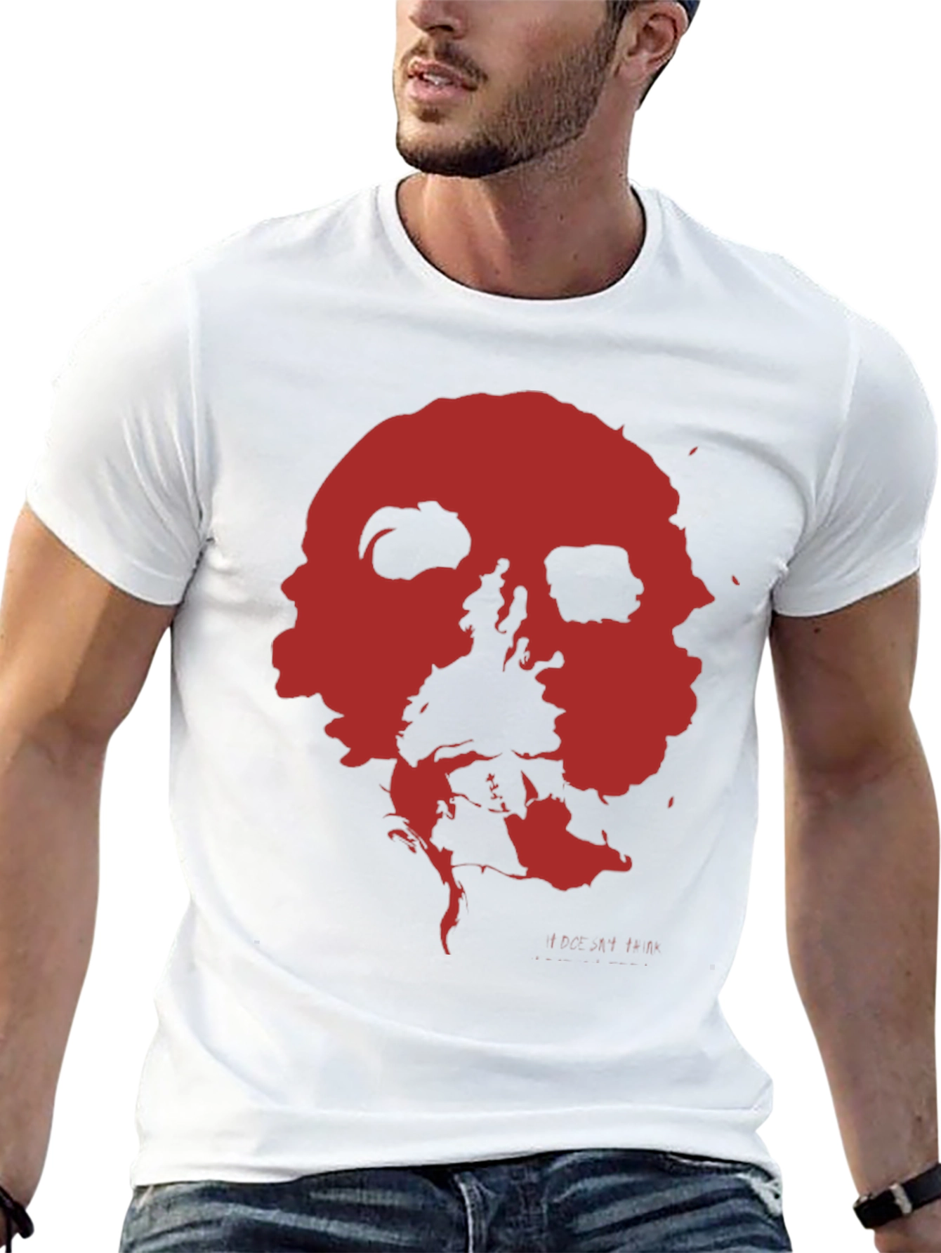 Black Abstract Red Skull Graphic Print Black T-Shirt view 13