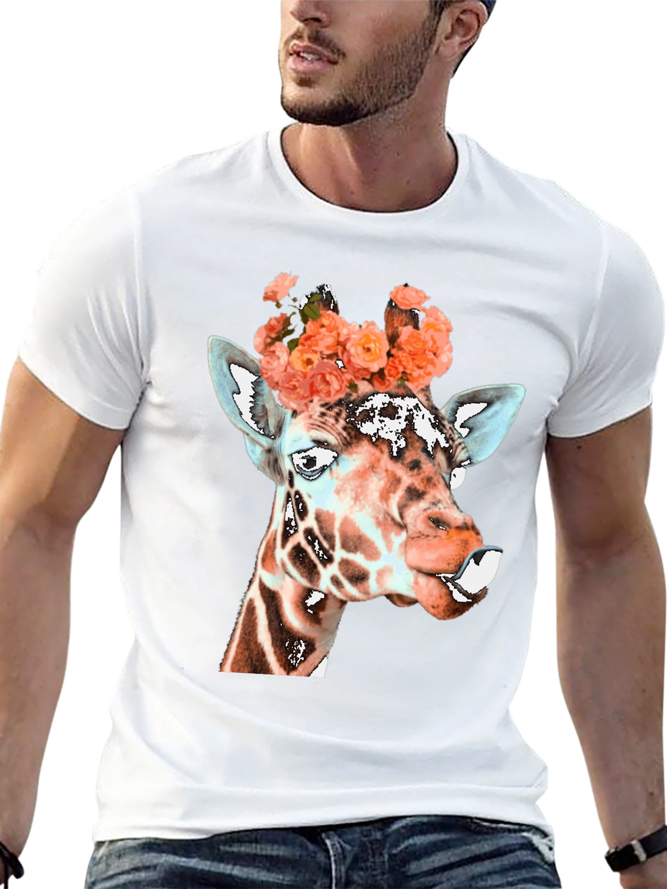 Black Giraffe Floral Crown Graphic Tee - Unique Animal Shirt view 13