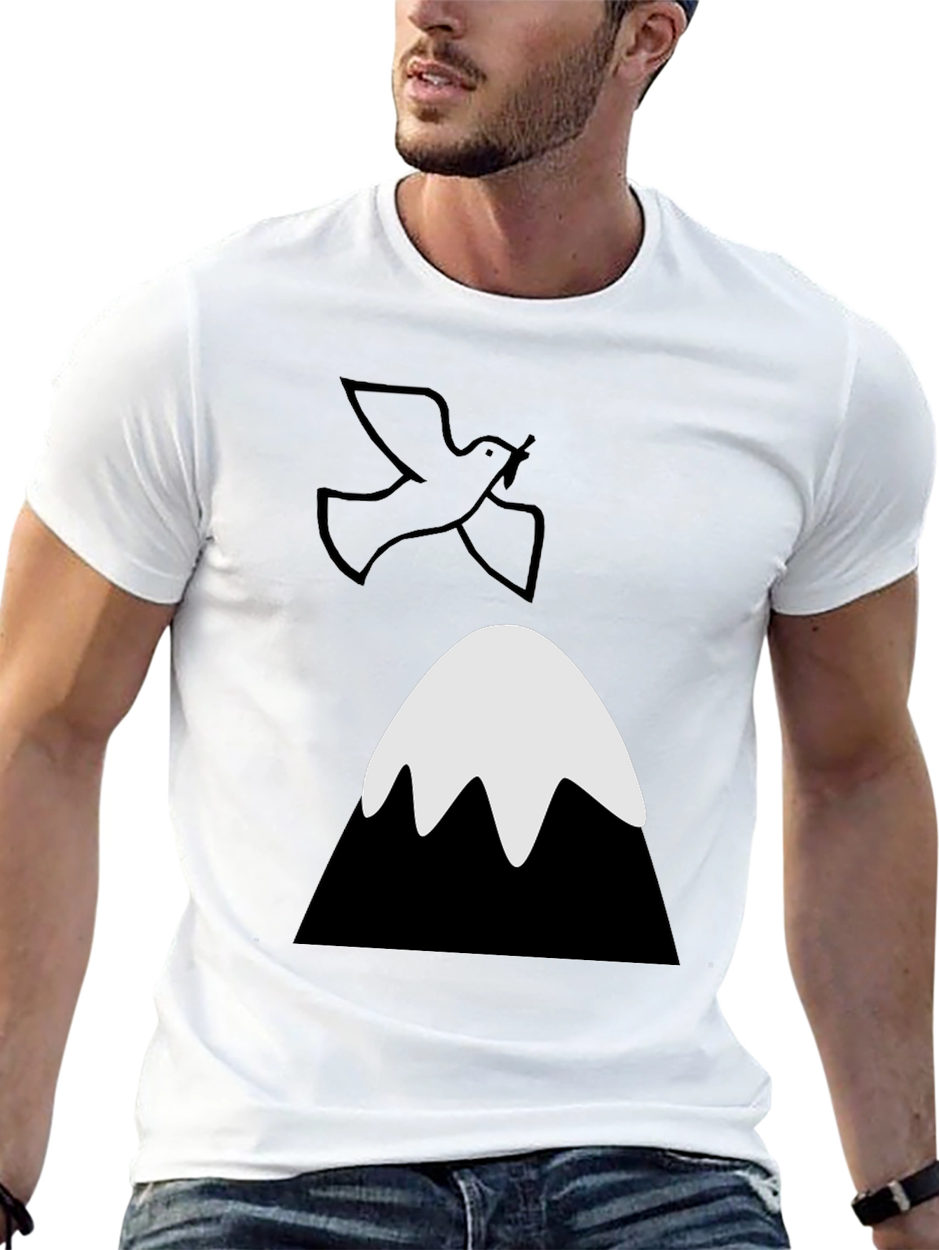 Black Dove Over Mountain Graphic Tee - Unisex Black T-Shirt view 13