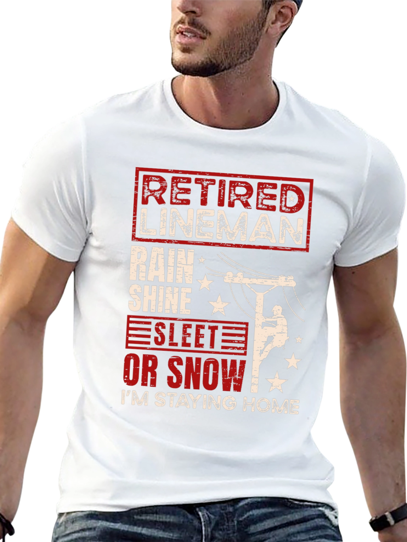 Black Retired Lineman T-Shirt - Stay Home in Style view 13