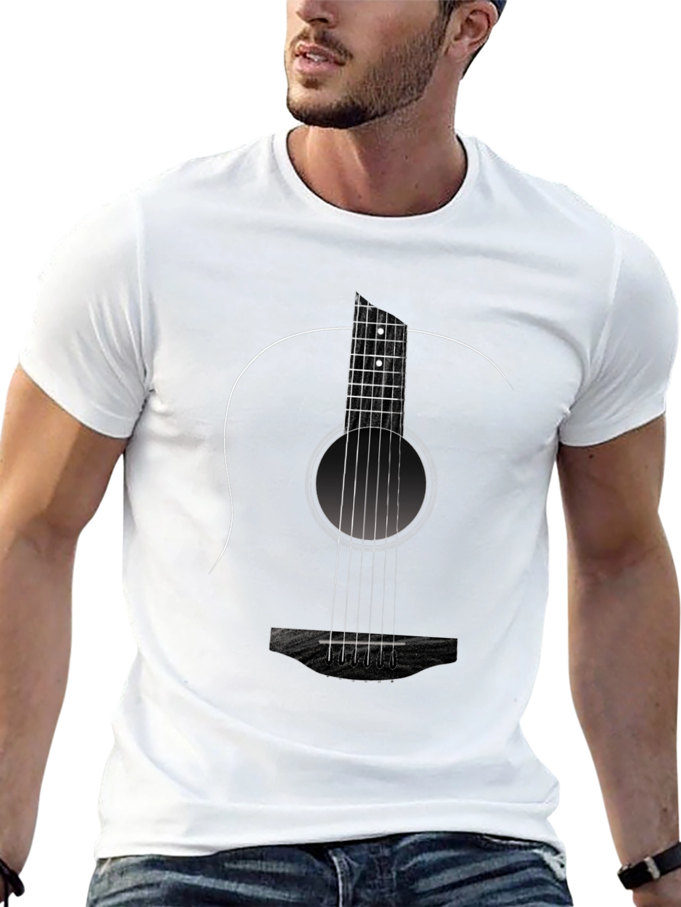 Black Guitar Graphic Black Tee - Music Lover's T-Shirt view 13