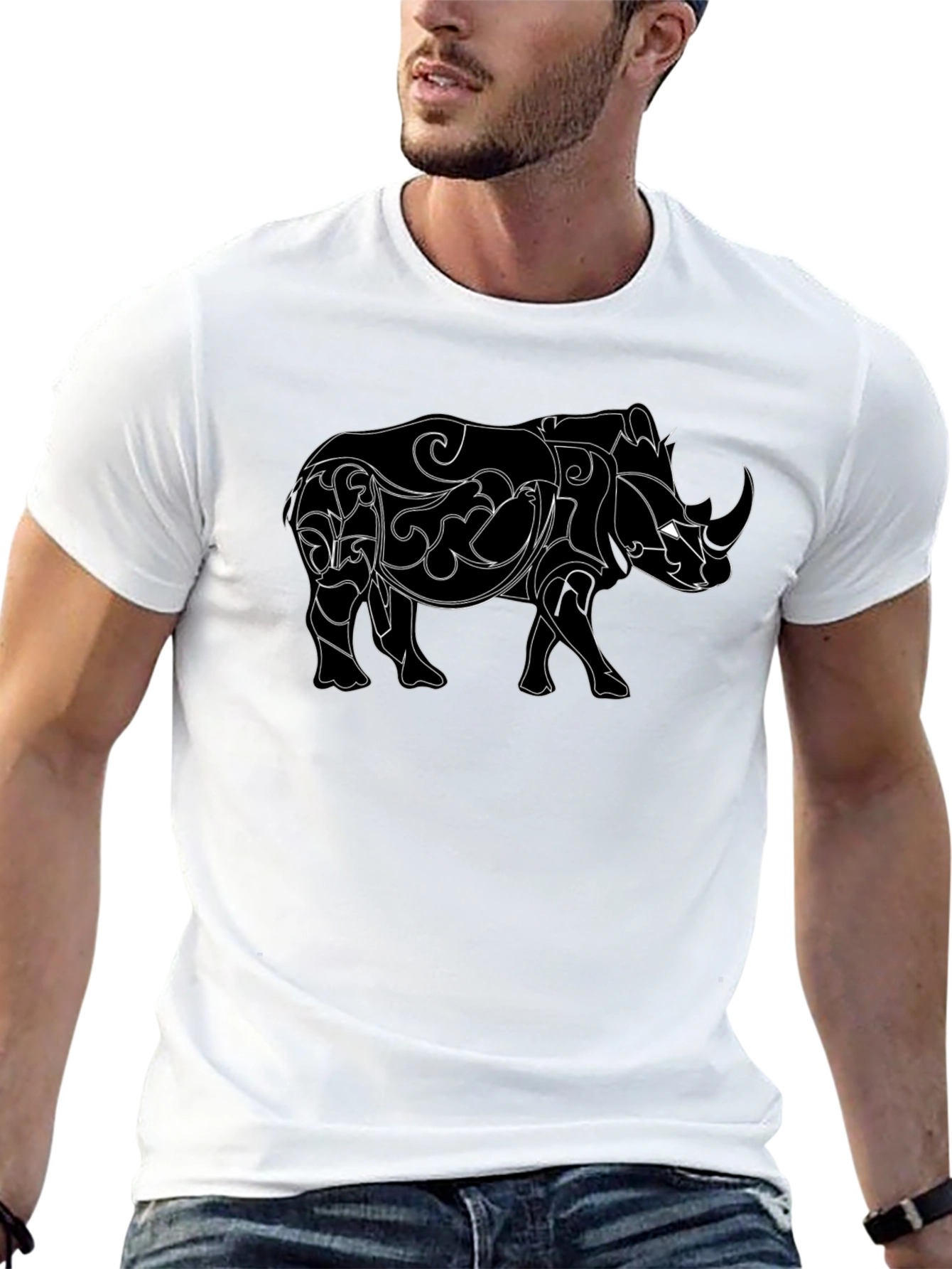 Black Rhinoceros Graphic Black T-Shirt view 13