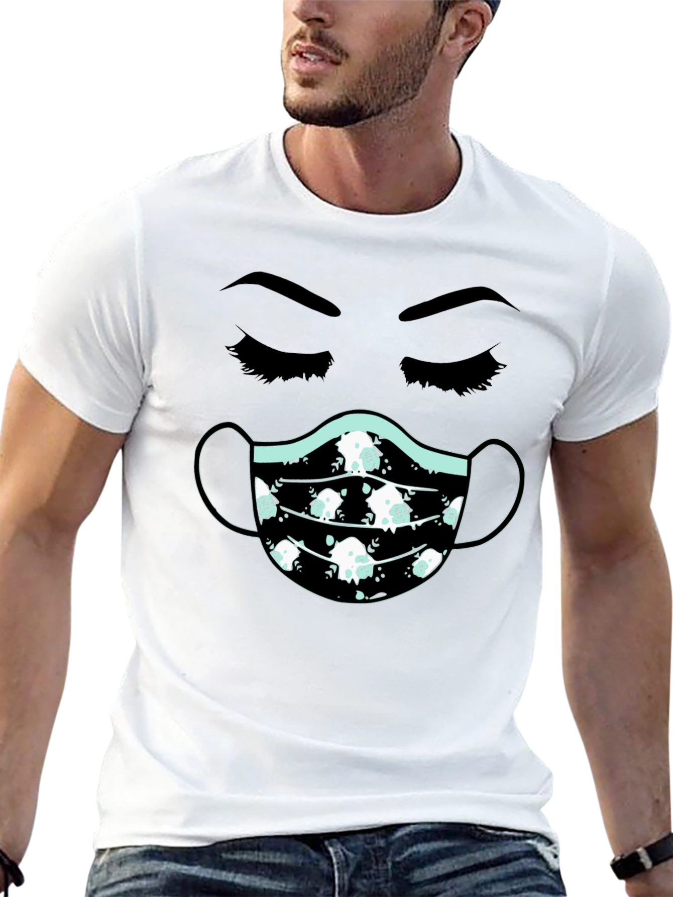 Black Masked Face T-Shirt - Unisex Cotton Tee view 13