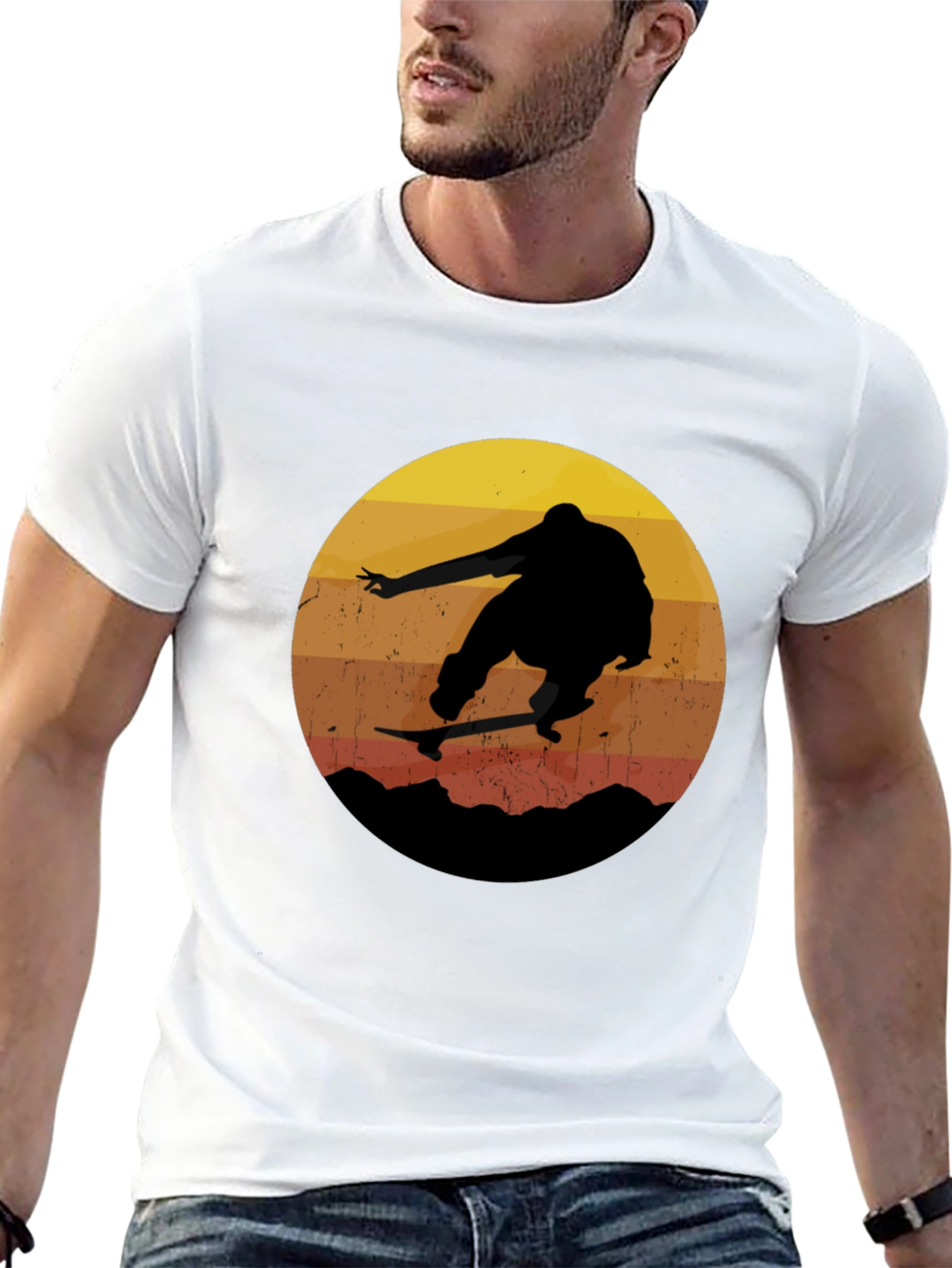 Black Retro Skateboarder T-Shirt view 13