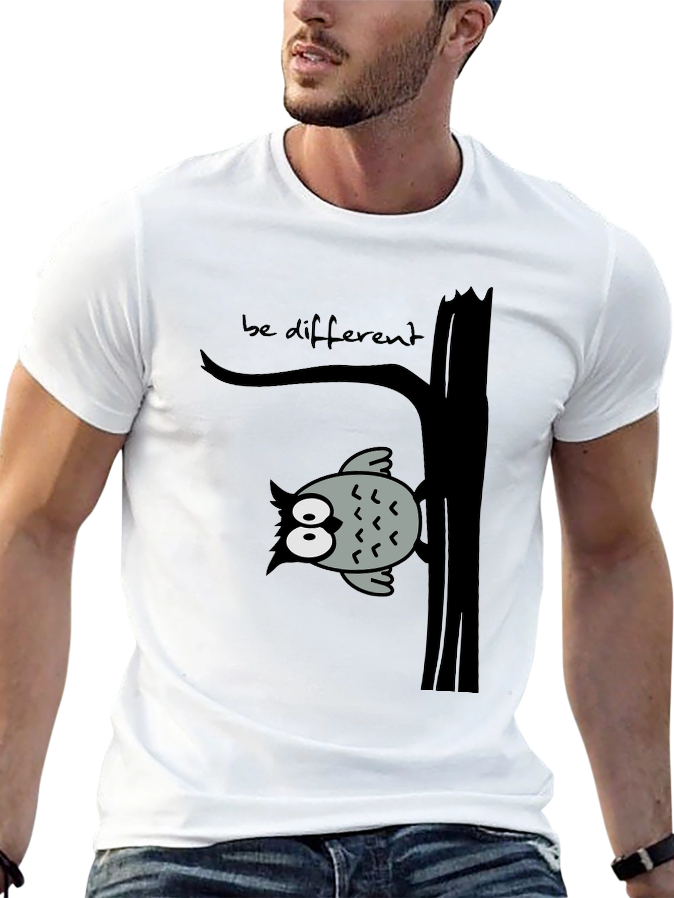 Black Be Different Owl Tree Black T-Shirt view 13