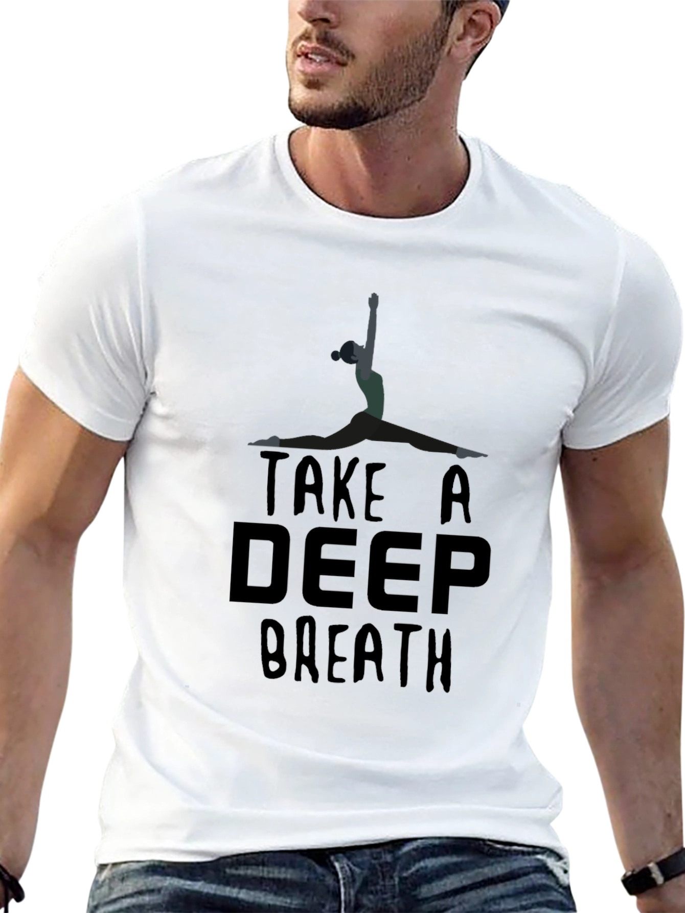 Black Take a Deep Breath Yoga Pose Black T-Shirt view 13