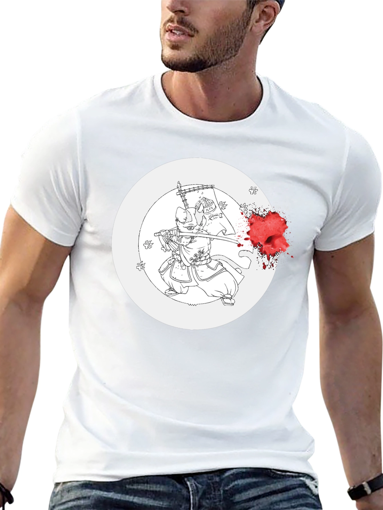 Black Samurai Cat Graphic Tee view 13