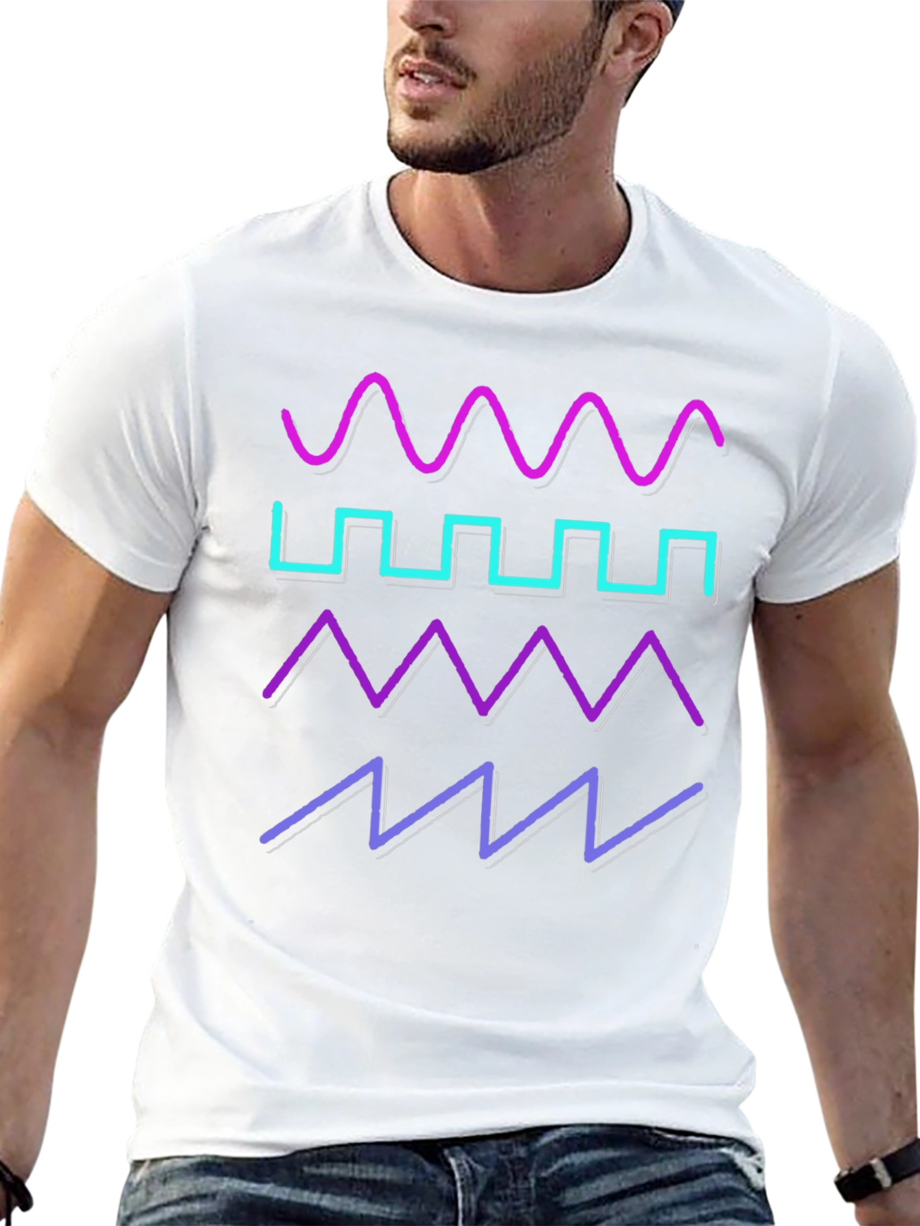 Black Retro Waveform T-Shirt - Synthwave Design view 13