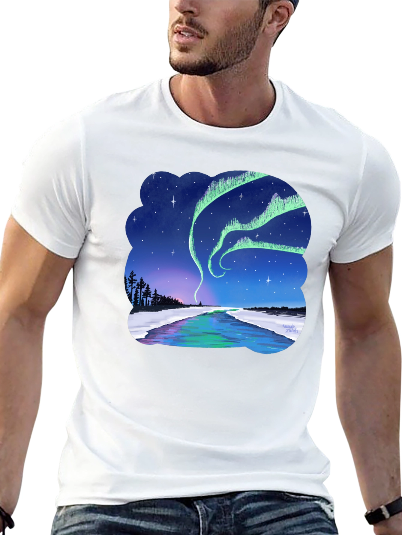Black Aurora Borealis Graphic Tee - Northern Lights Shirt view 13