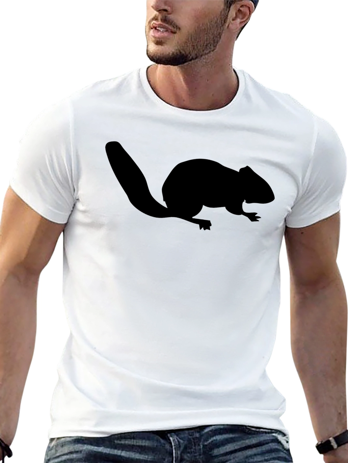 Black Beaver Silhouette Graphic Tee - Classic Crew Neck Black T-Shirt view 13