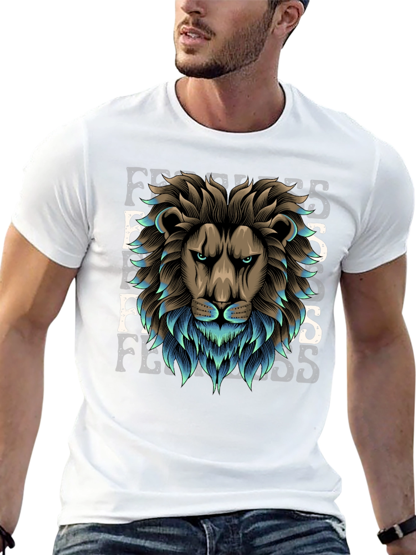 Black Fearless Lion Graphic Print T-Shirt view 13