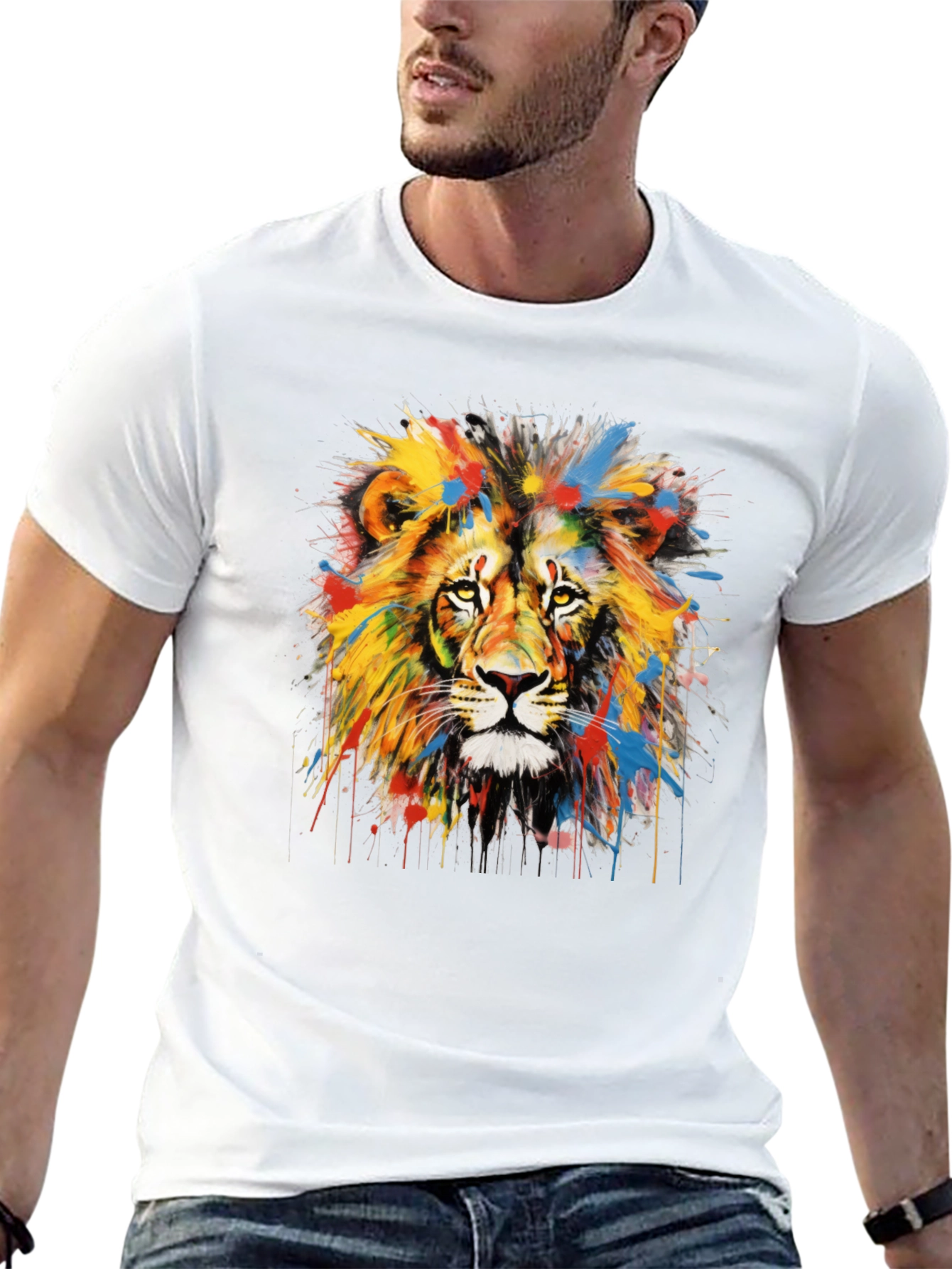 Black Colorful Lion Graphic Tee - Men's Black T-Shirt view 13