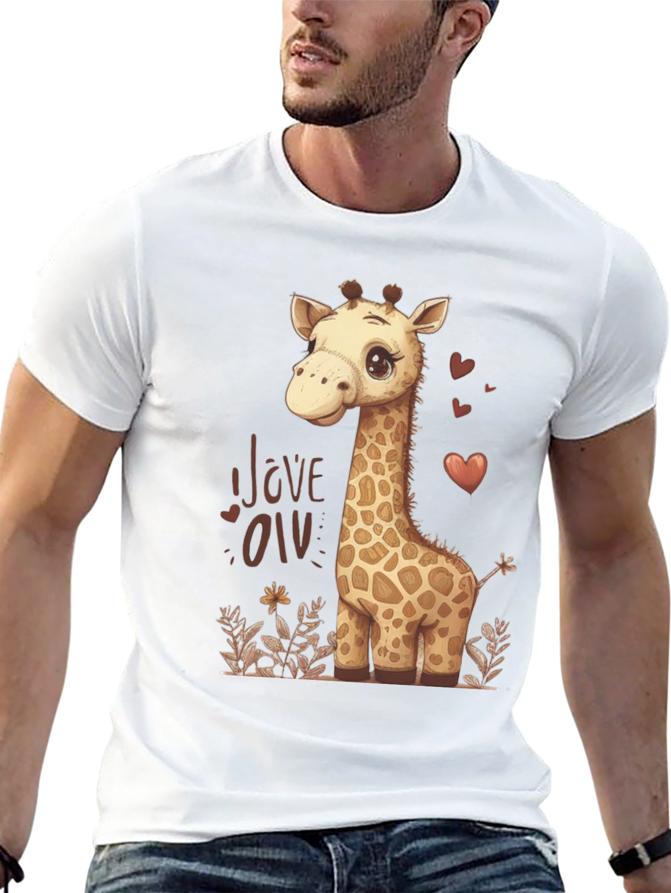 Black Cute Giraffe Love Graphic T-Shirt - Black view 13