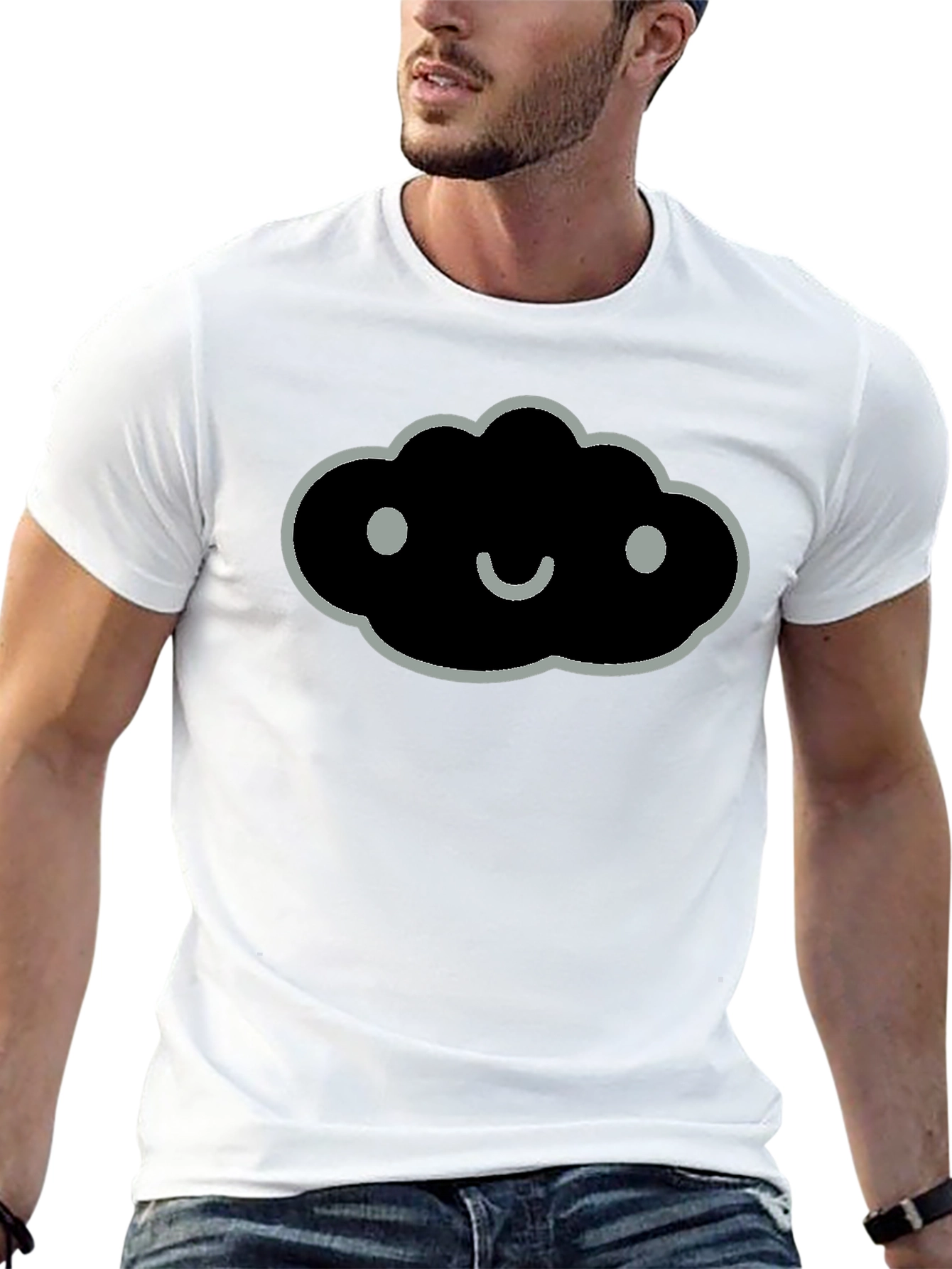 Black Smiling Cloud Graphic Tee - Soft Black Cotton Blend view 13